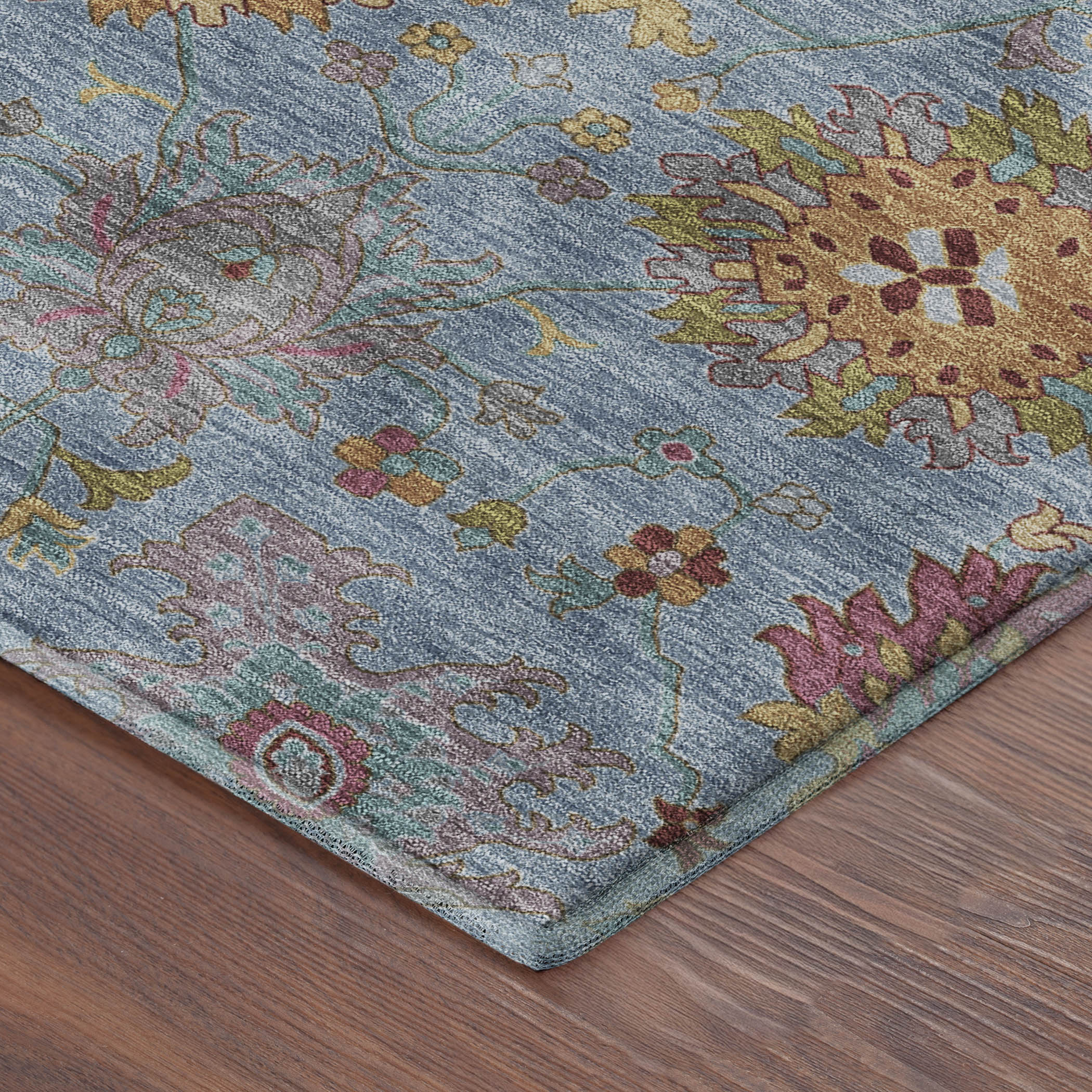 Antigua Machine Washable Transitional Blue Rug 1'8" x 2'6" #shape_Rectangle