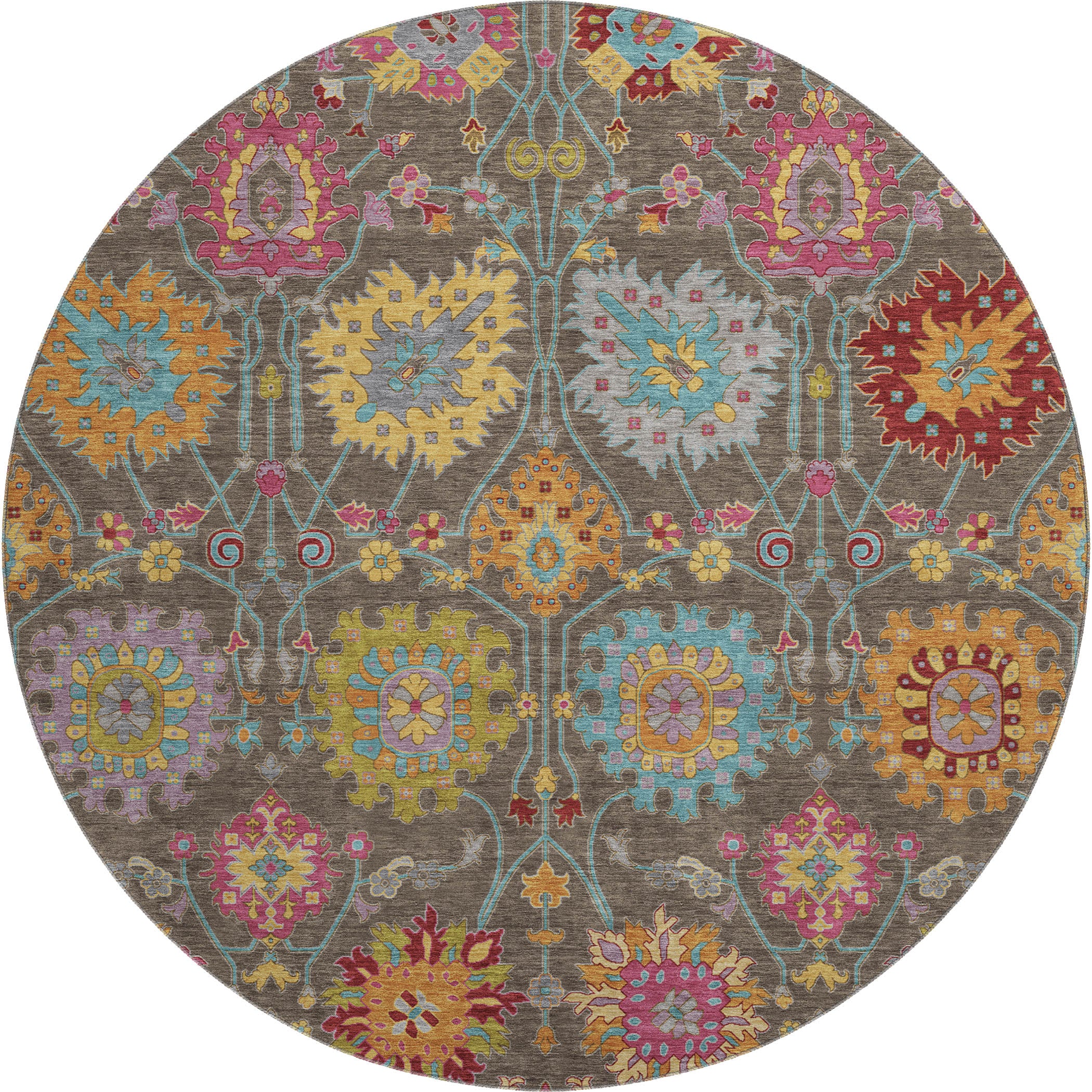 Antigua Machine Washable Transitional Chocolate Brown Rug 8' x 8' #shape_Round