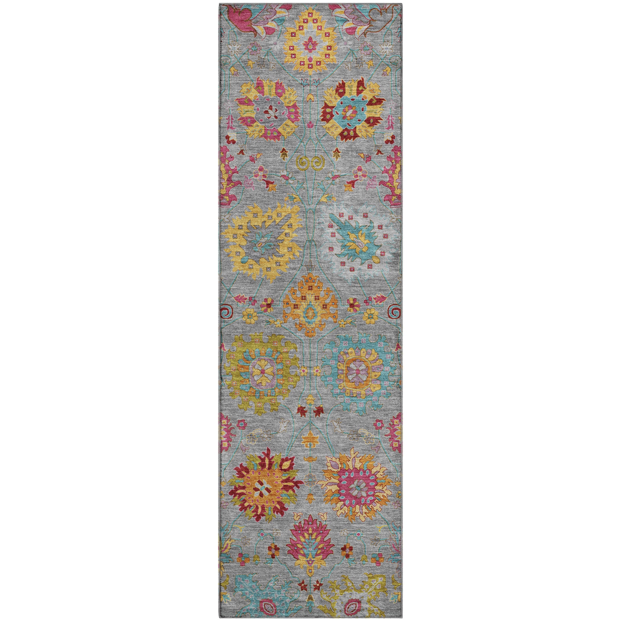 Antigua Machine Washable Transitional Gray Rug 2'3" x 7'6" #shape_Runner