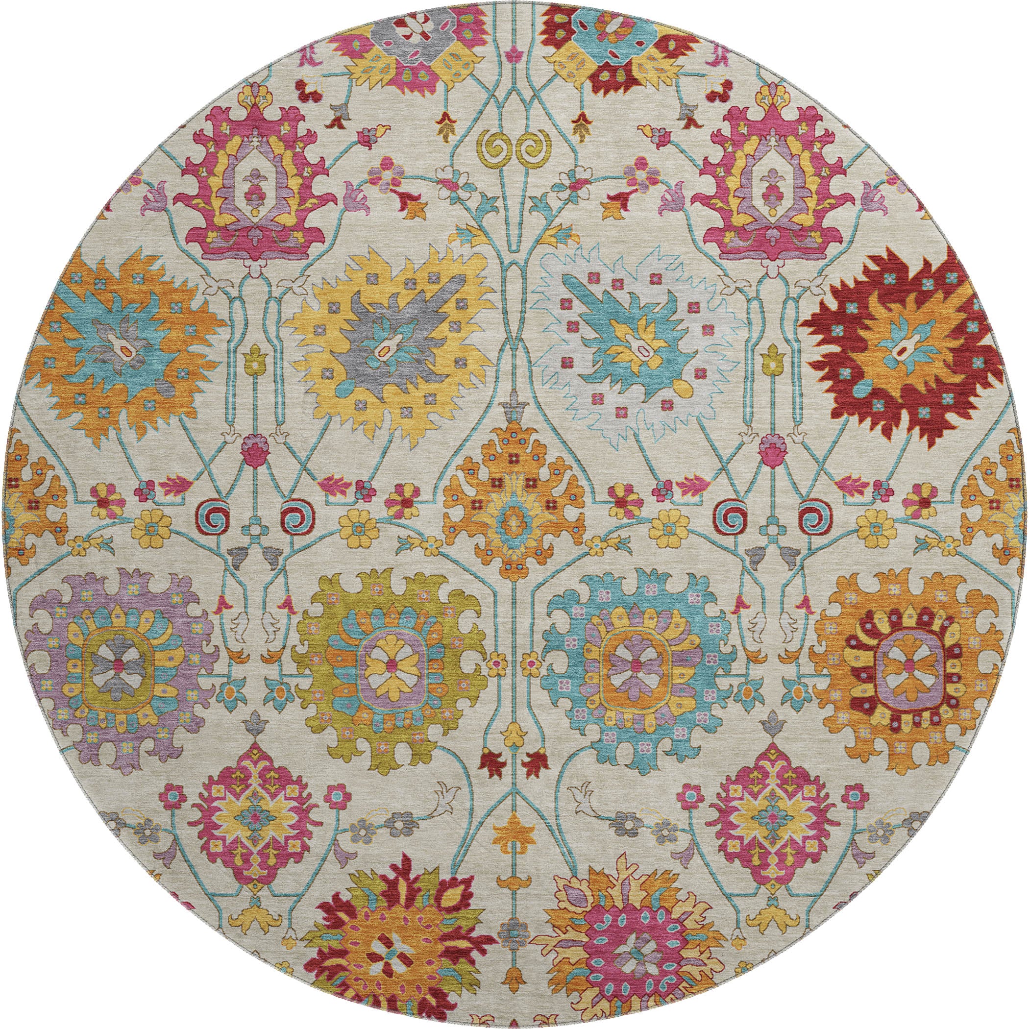 Antigua Machine Washable Transitional Linen Ivory Rug 8' x 8' #shape_Round