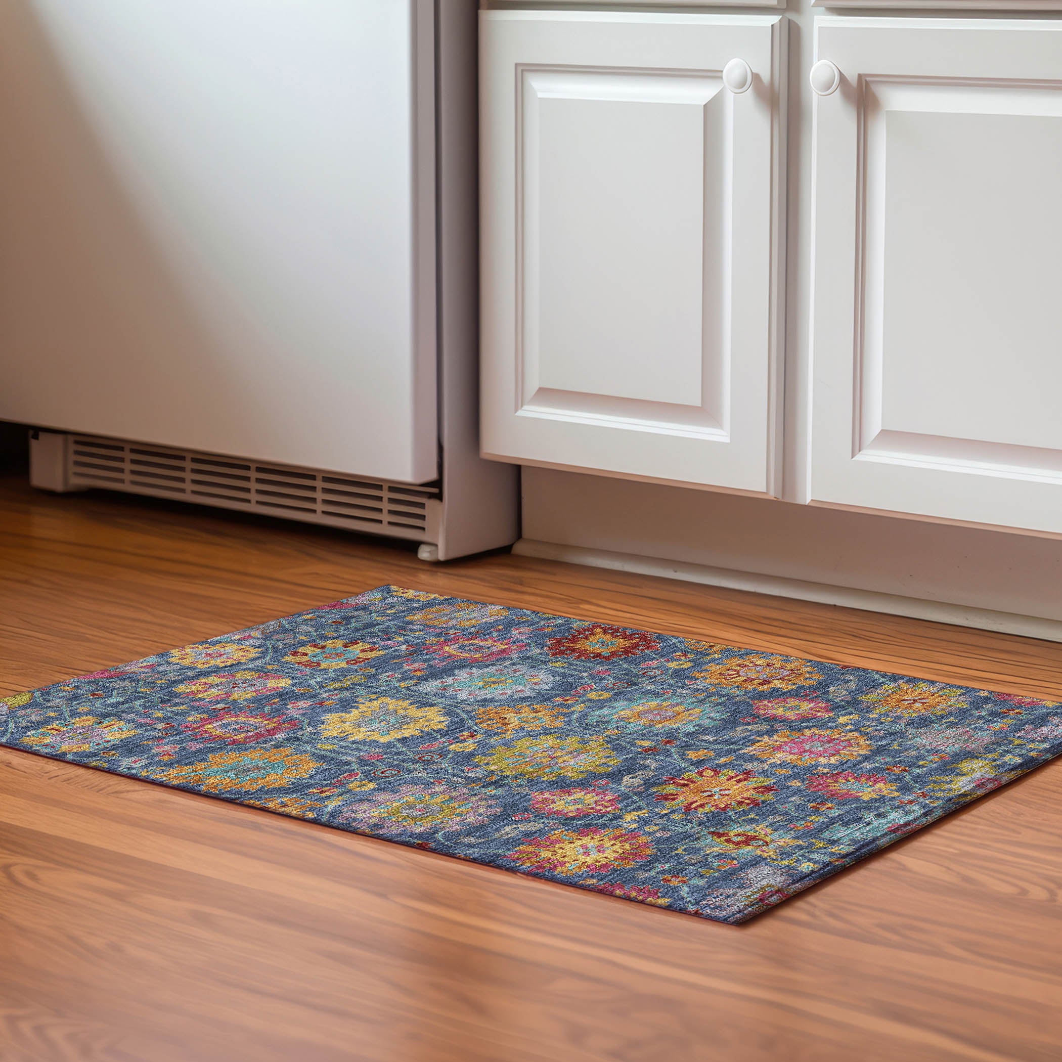 Antigua Machine Washable Transitional Navy Blue Rug 1'8" x 2'6" #shape_Rectangle