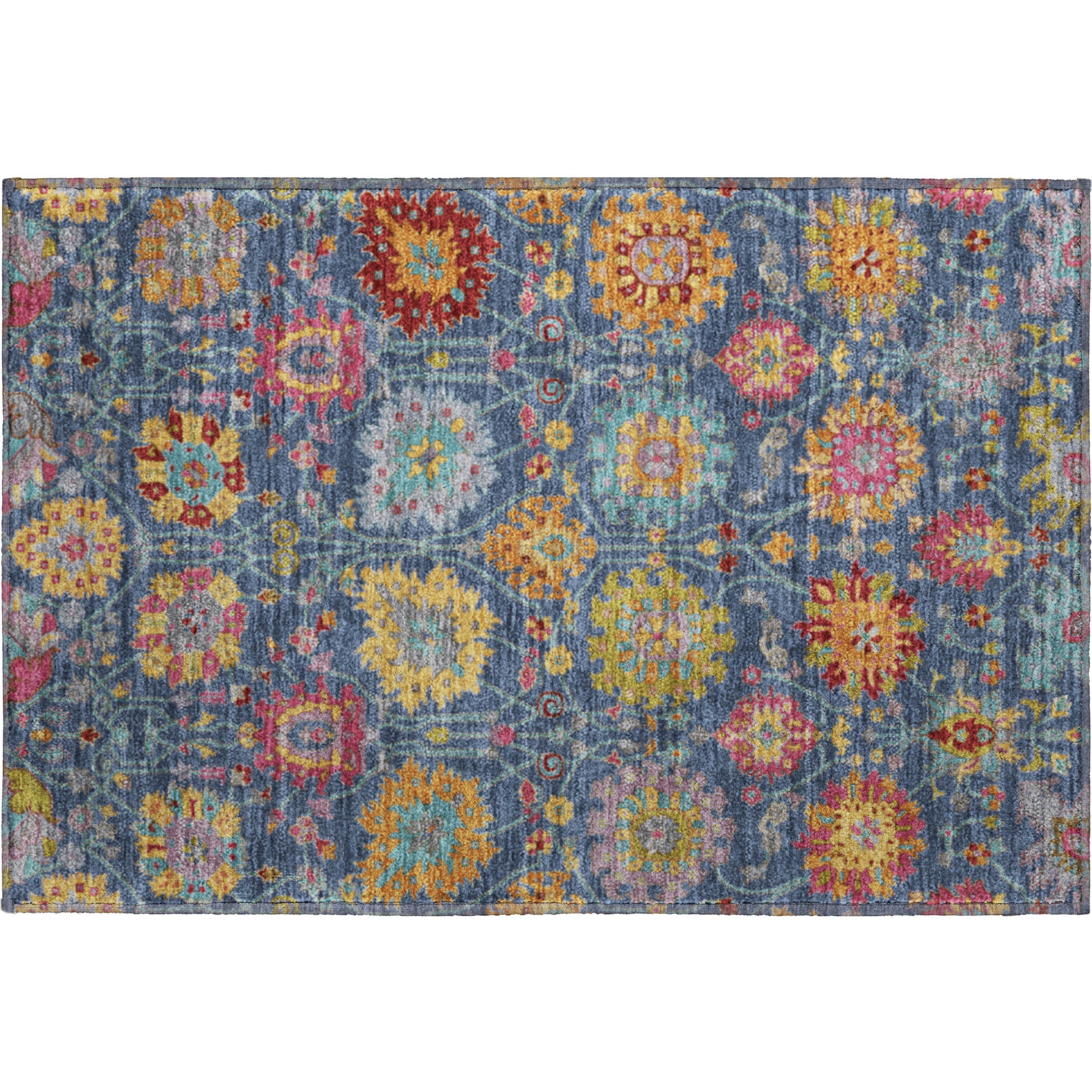 Antigua Machine Washable Transitional Navy Blue Rug 1'8" x 2'6" #shape_Rectangle