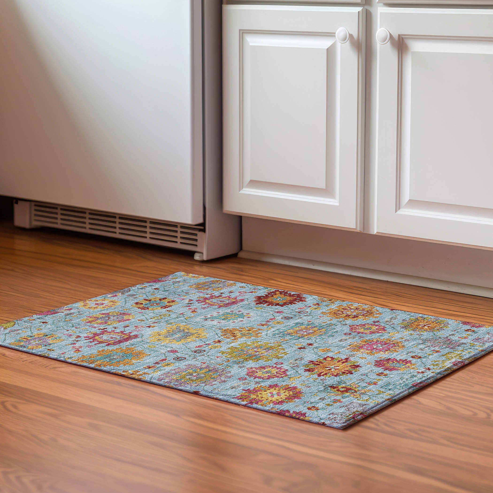 Antigua Machine Washable Transitional Sky Blue Rug 1'8" x 2'6" #shape_Rectangle