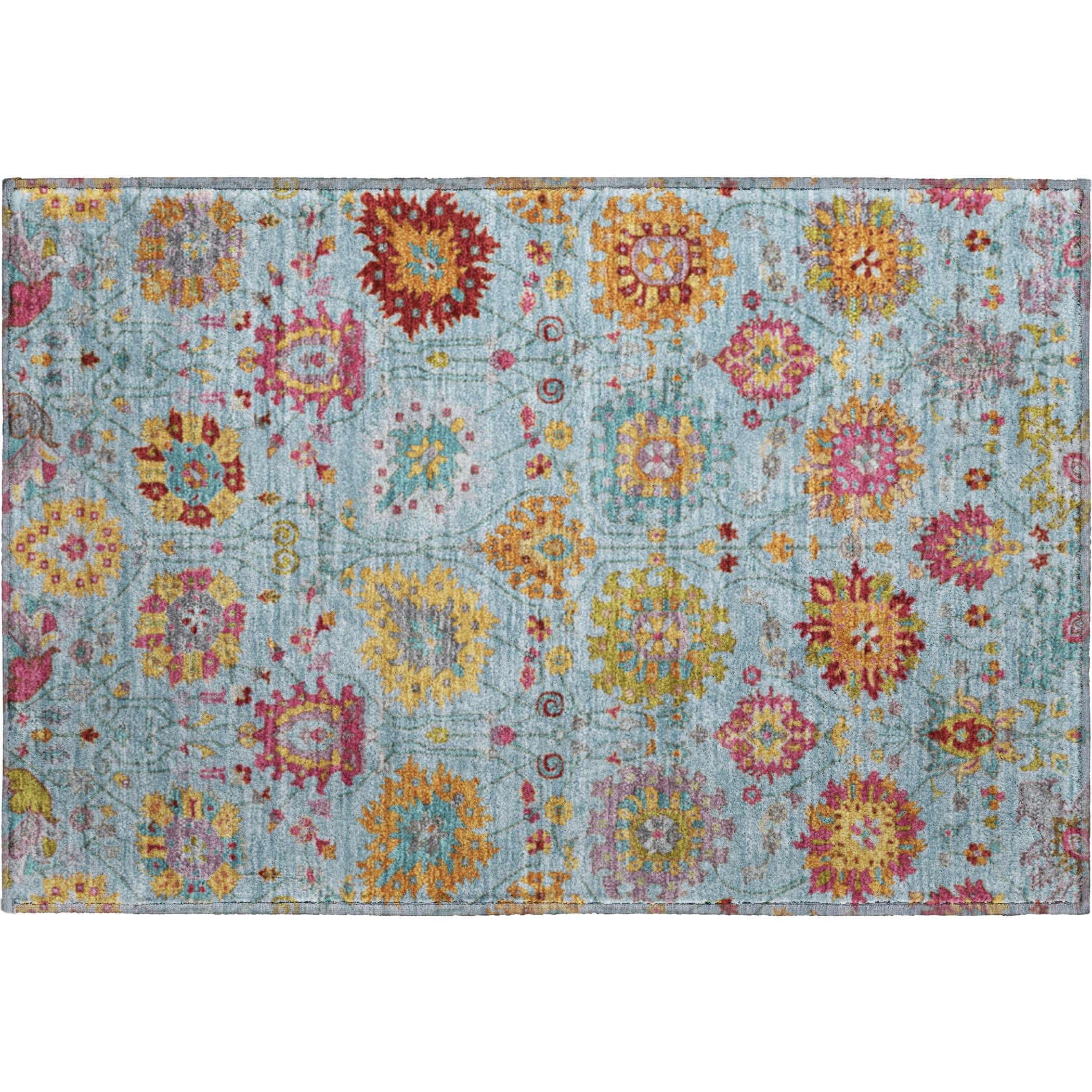 Antigua Machine Washable Transitional Sky Blue Rug 1'8" x 2'6" #shape_Rectangle
