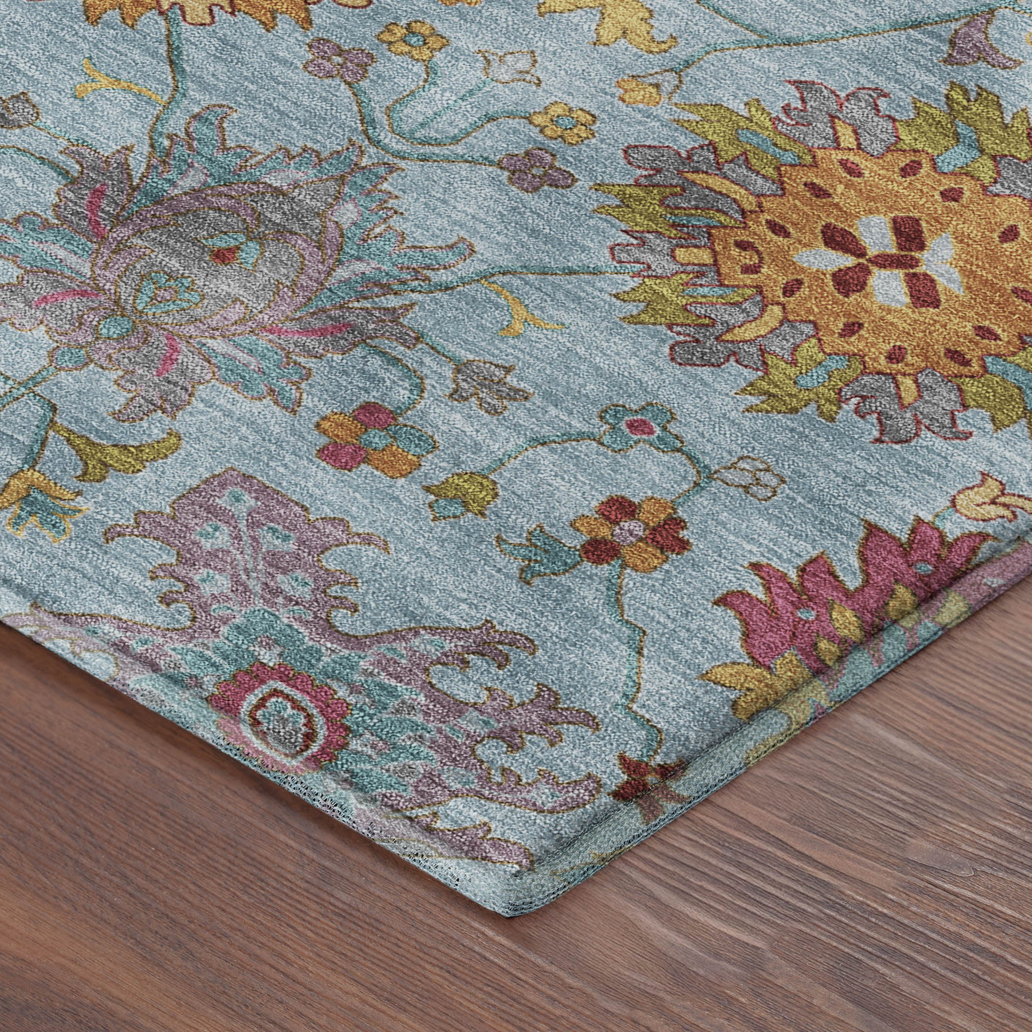 Antigua Machine Washable Transitional Sky Blue Rug 1'8" x 2'6" #shape_Rectangle