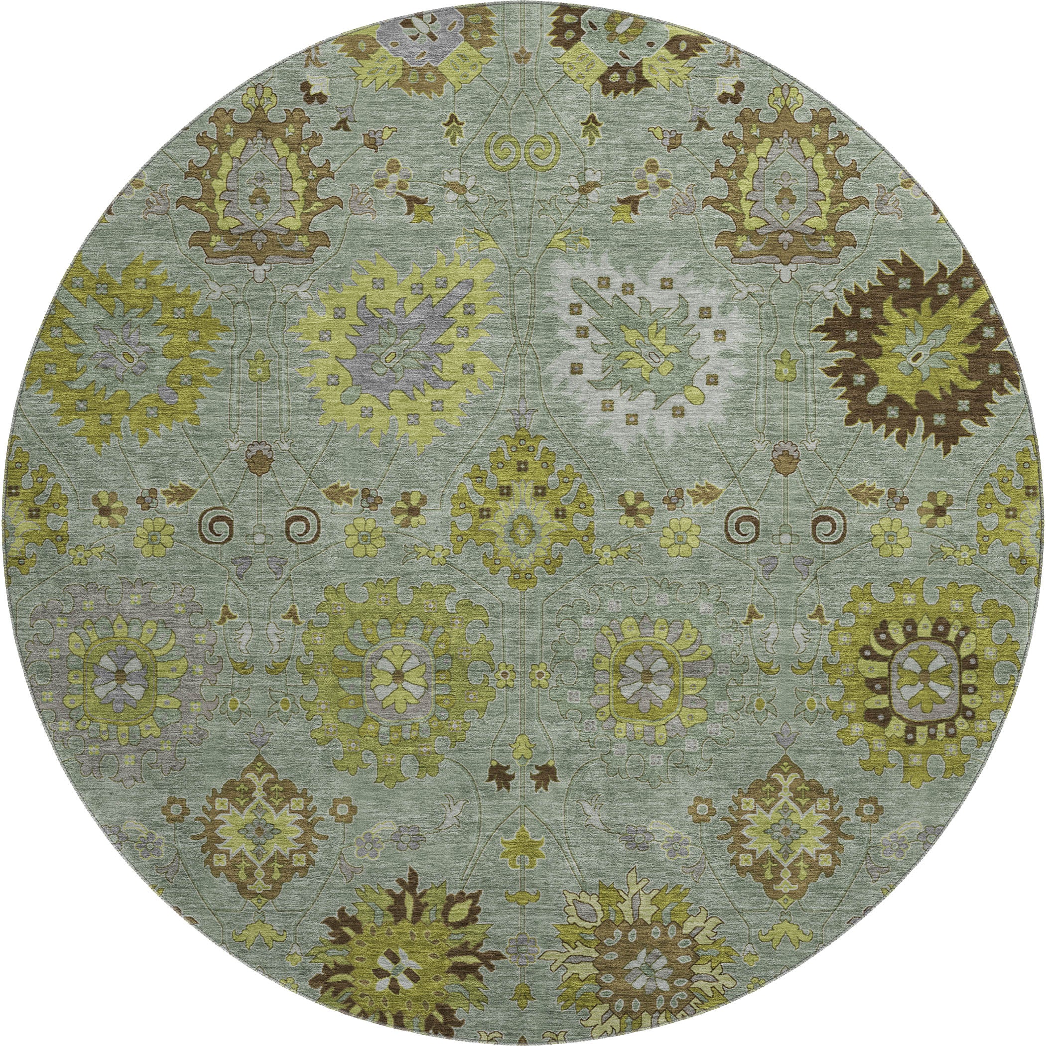 Queenstown Machine Washable Transitional Fern Green Rug 8' x 8' #shape_Round