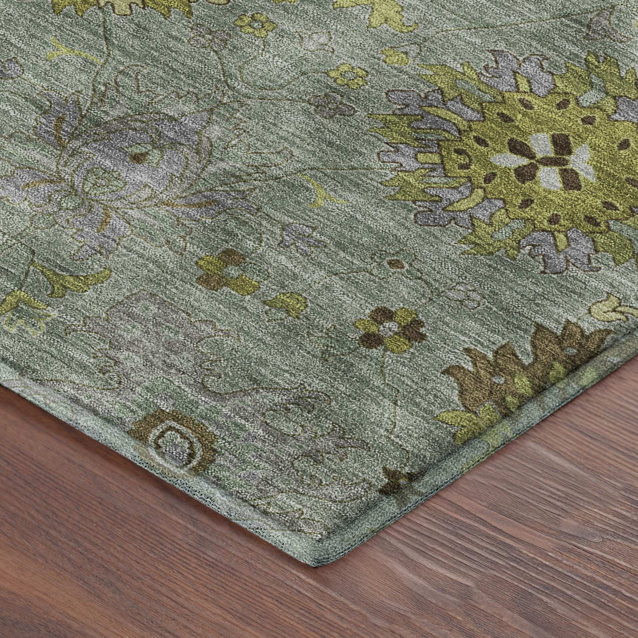 Queenstown Machine Washable Transitional Fern Green Rug 1'8" x 2'6" #shape_Rectangle