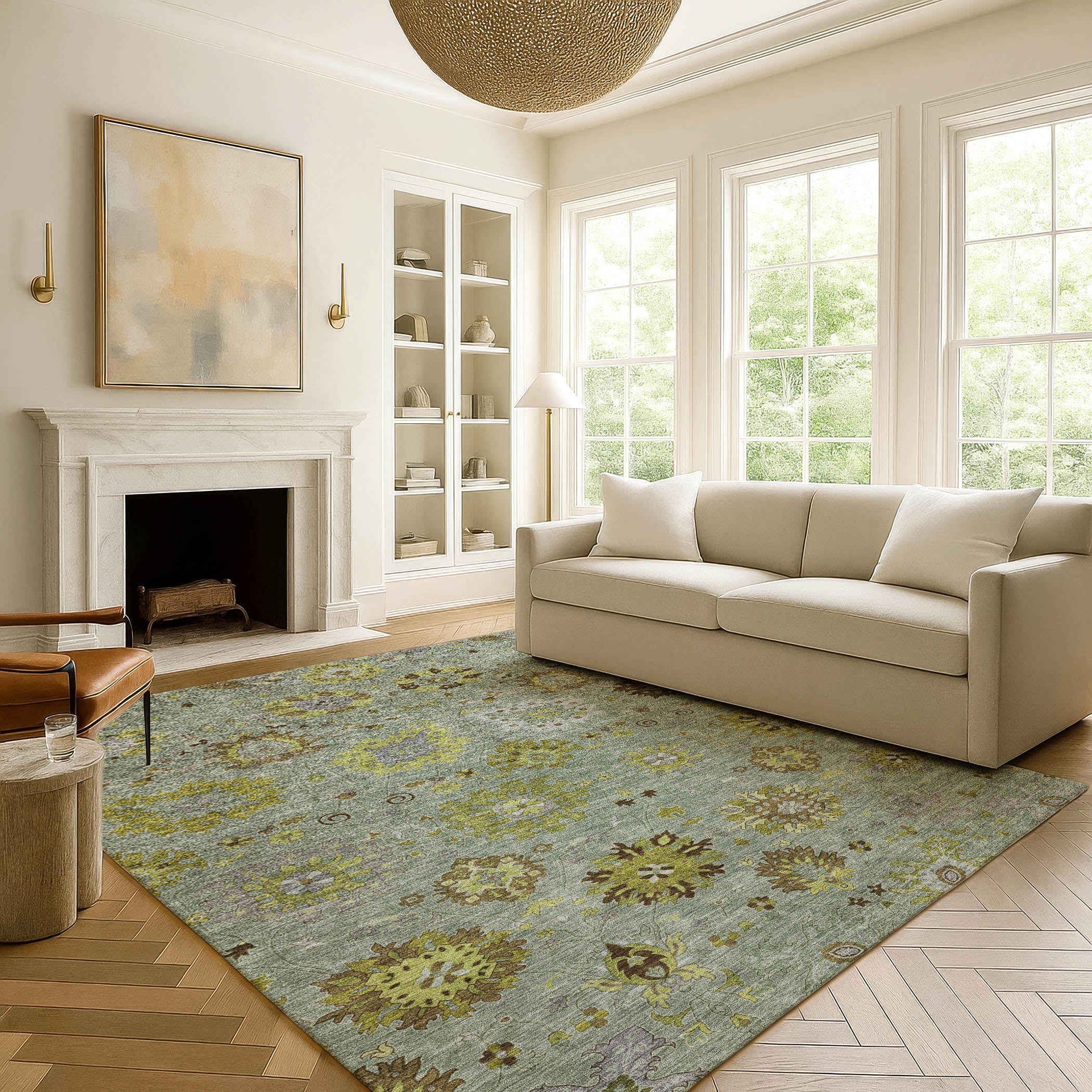 Queenstown Machine Washable Transitional Fern Green Rug 3' x 5' #shape_Rectangle
