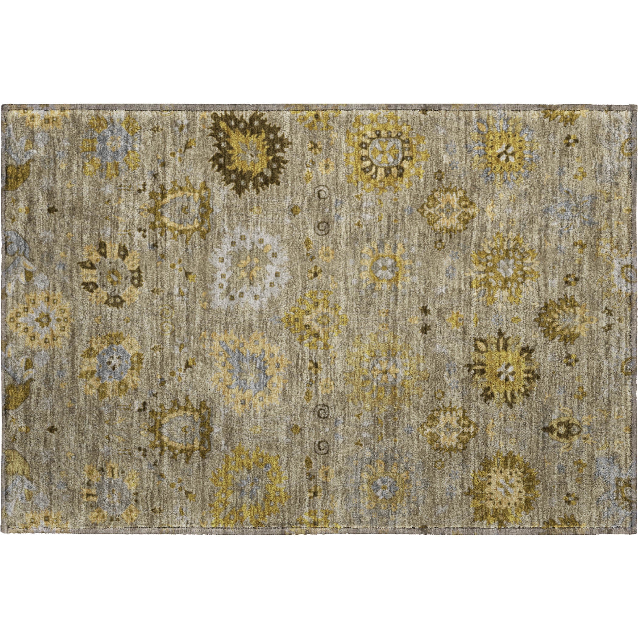 Queenstown Machine Washable Transitional Khaki Brown Rug 1'8" x 2'6" #shape_Rectangle
