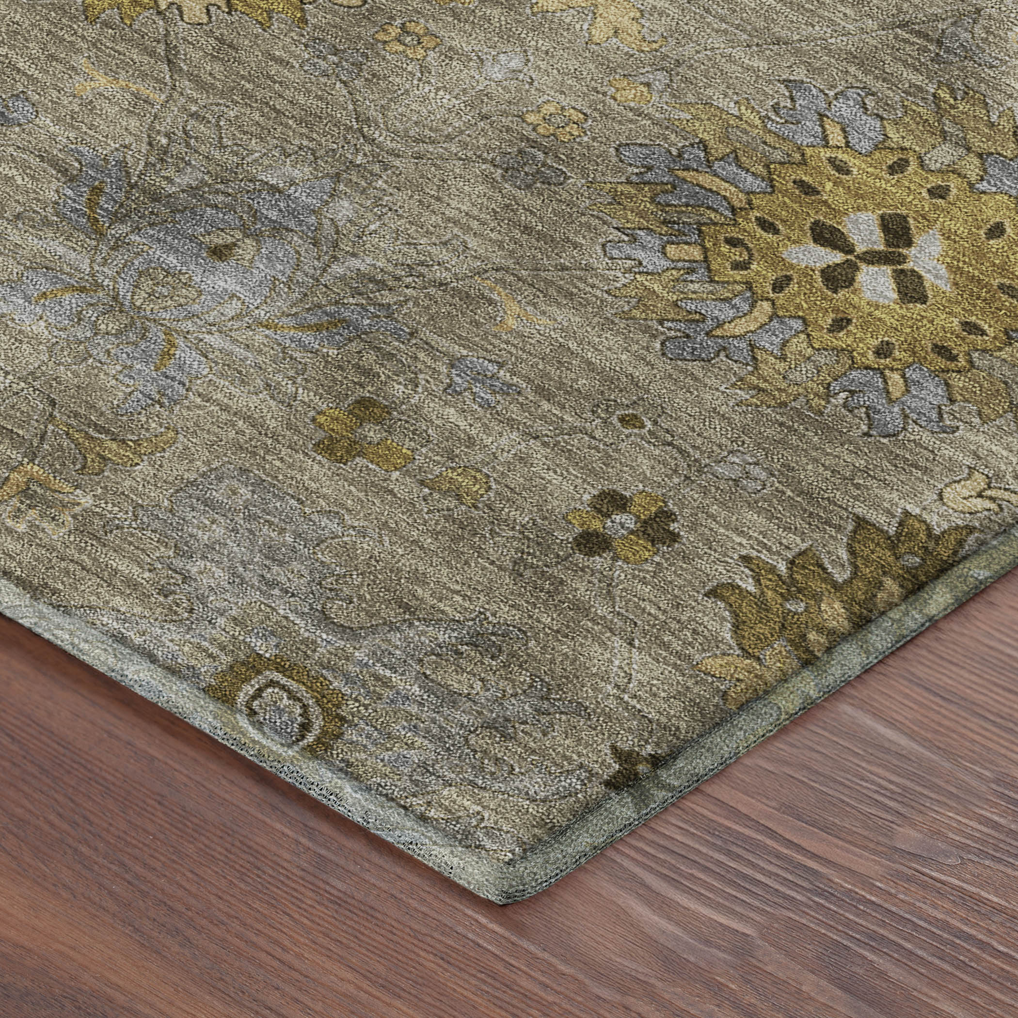 Queenstown Machine Washable Transitional Khaki Brown Rug 1'8" x 2'6" #shape_Rectangle