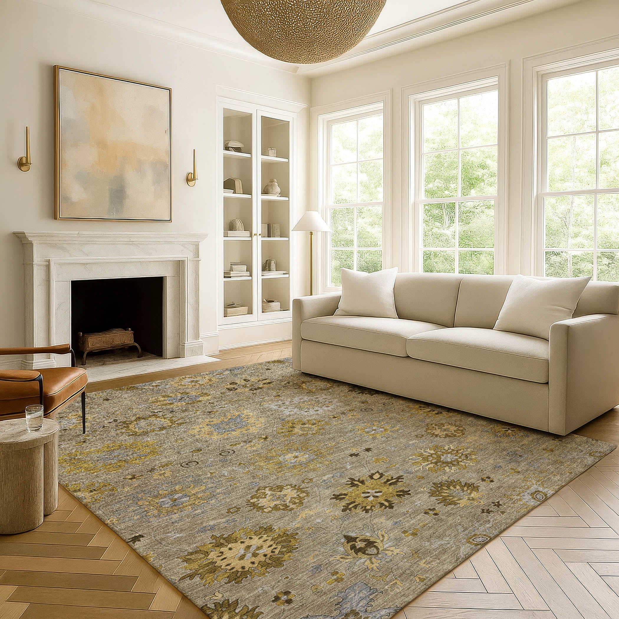 Queenstown Machine Washable Transitional Khaki Brown Rug 3' x 5' #shape_Rectangle