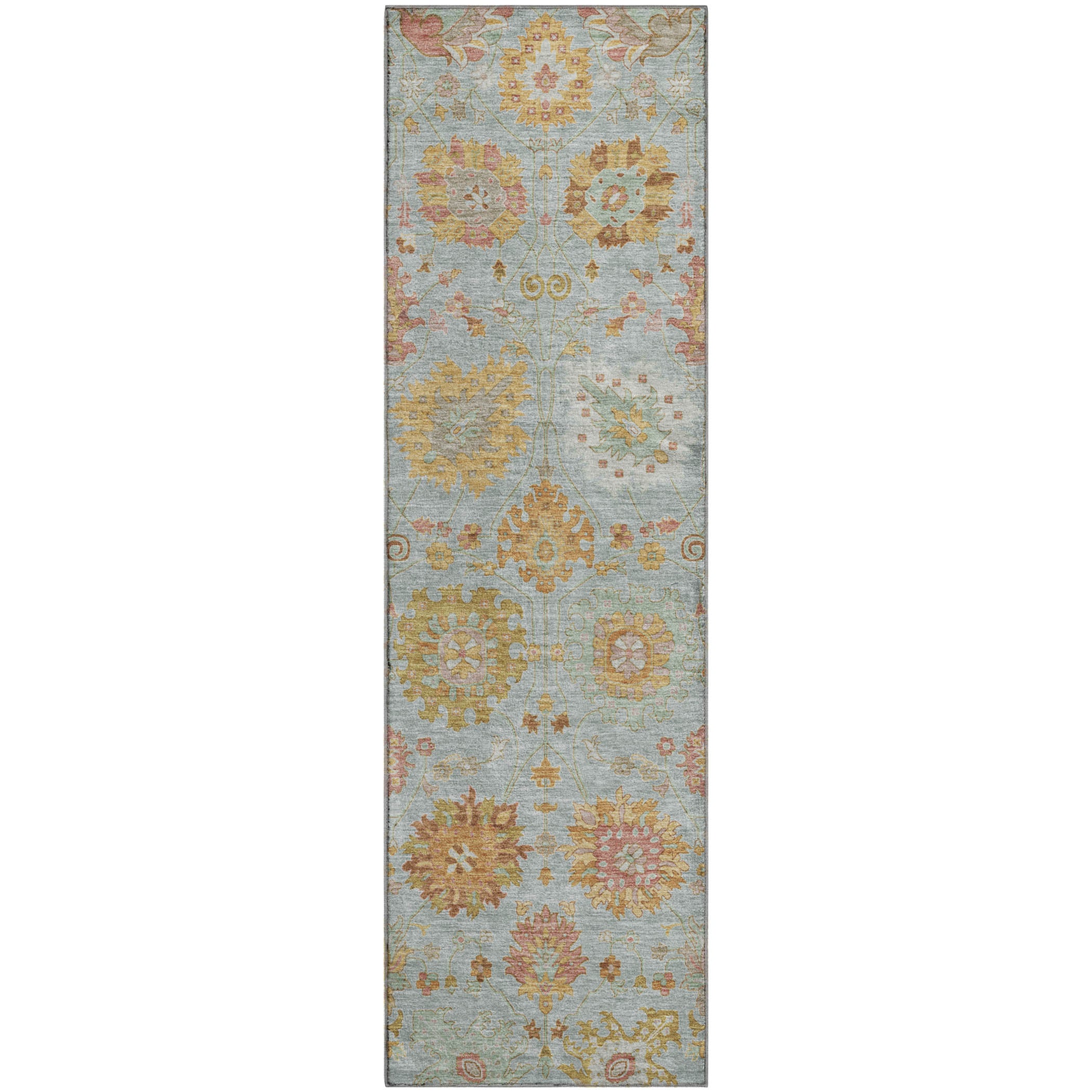Queenstown Machine Washable Transitional Seafoam Blue Rug 2'3" x 7'6" #shape_Runner