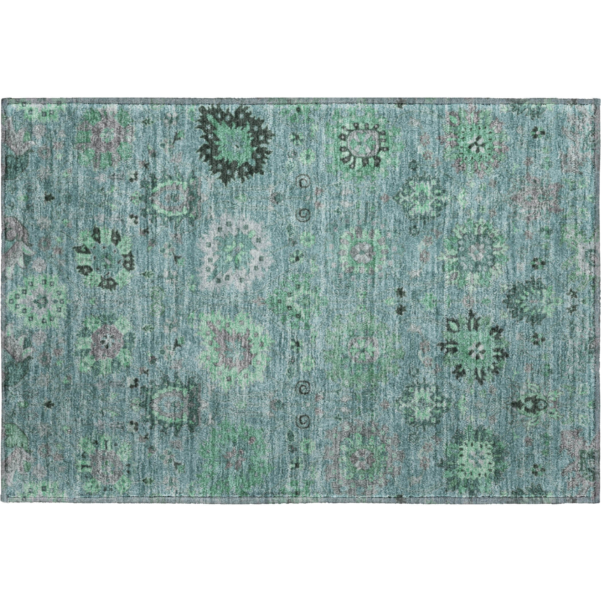 Queenstown Machine Washable Transitional Teal Rug 1'8" x 2'6" #shape_Rectangle