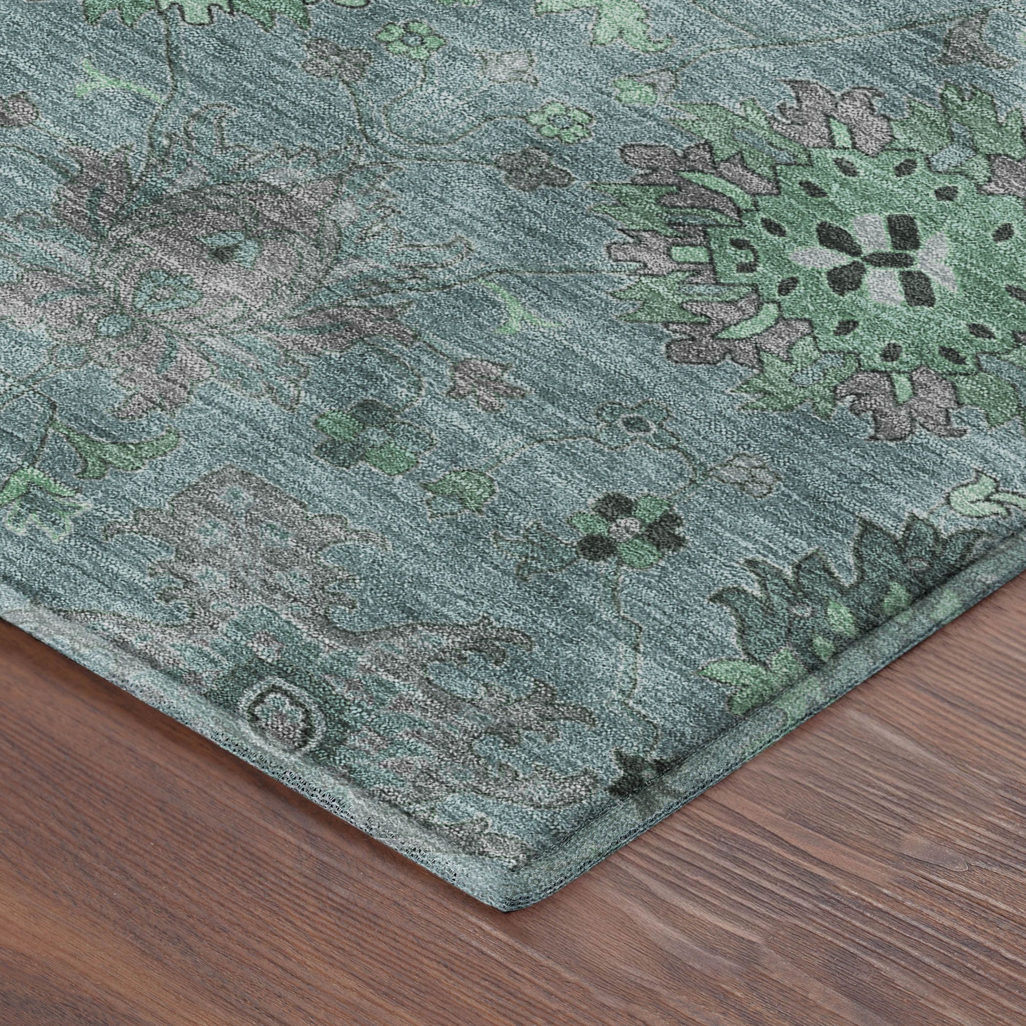 Queenstown Machine Washable Transitional Teal Rug 1'8" x 2'6" #shape_Rectangle