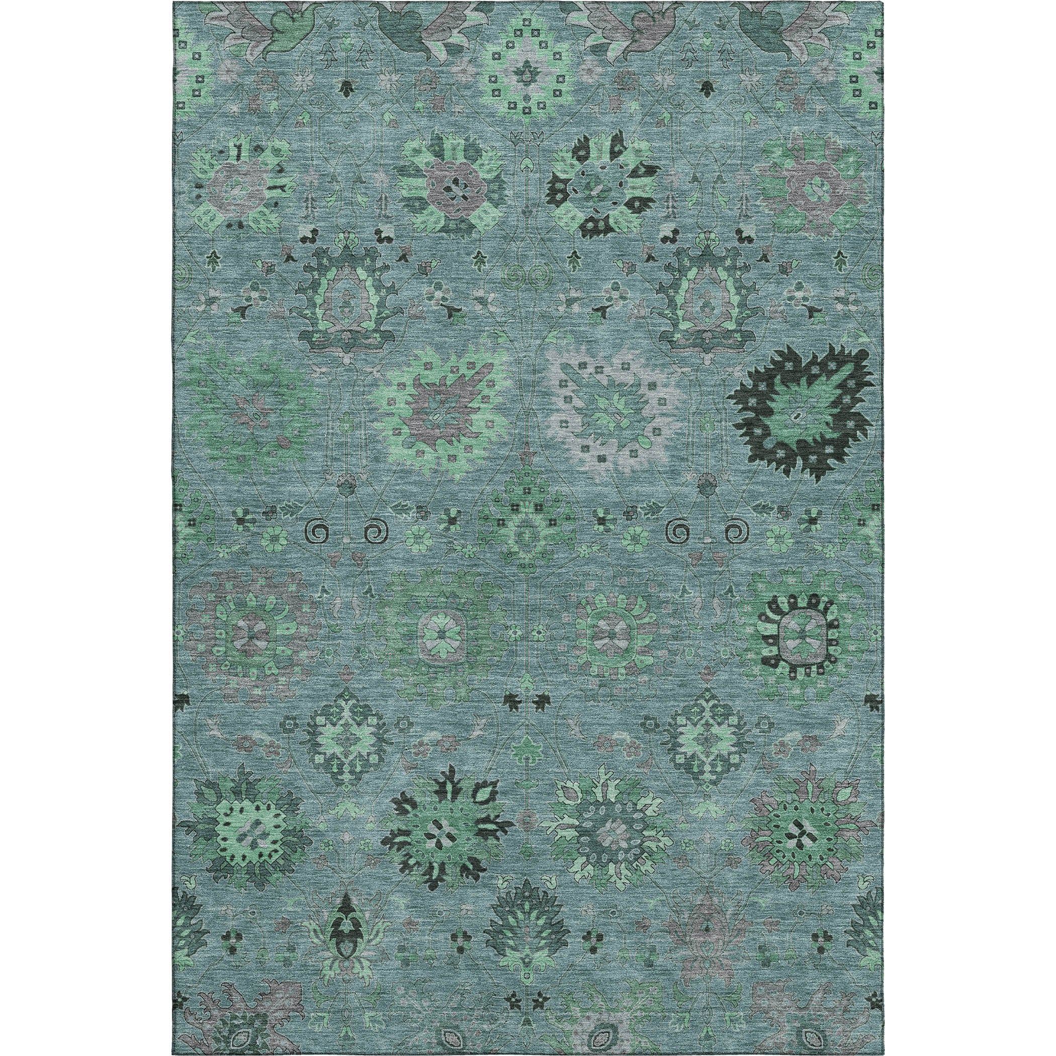 Queenstown Machine Washable Transitional Teal Rug 3' x 5' #shape_Rectangle