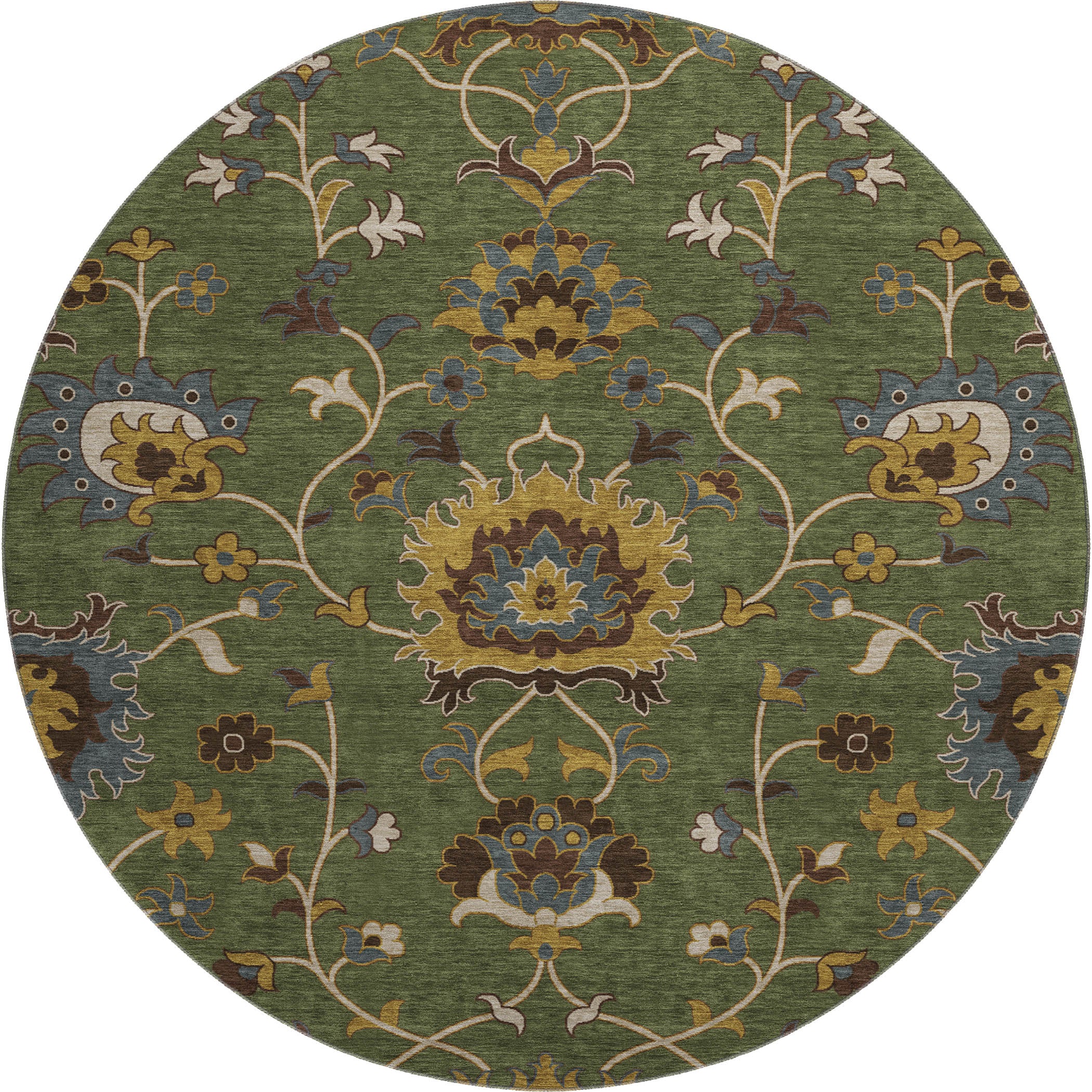 Bruges Machine Washable Traditional Aloe Green Rug 8' x 8' #shape_Round