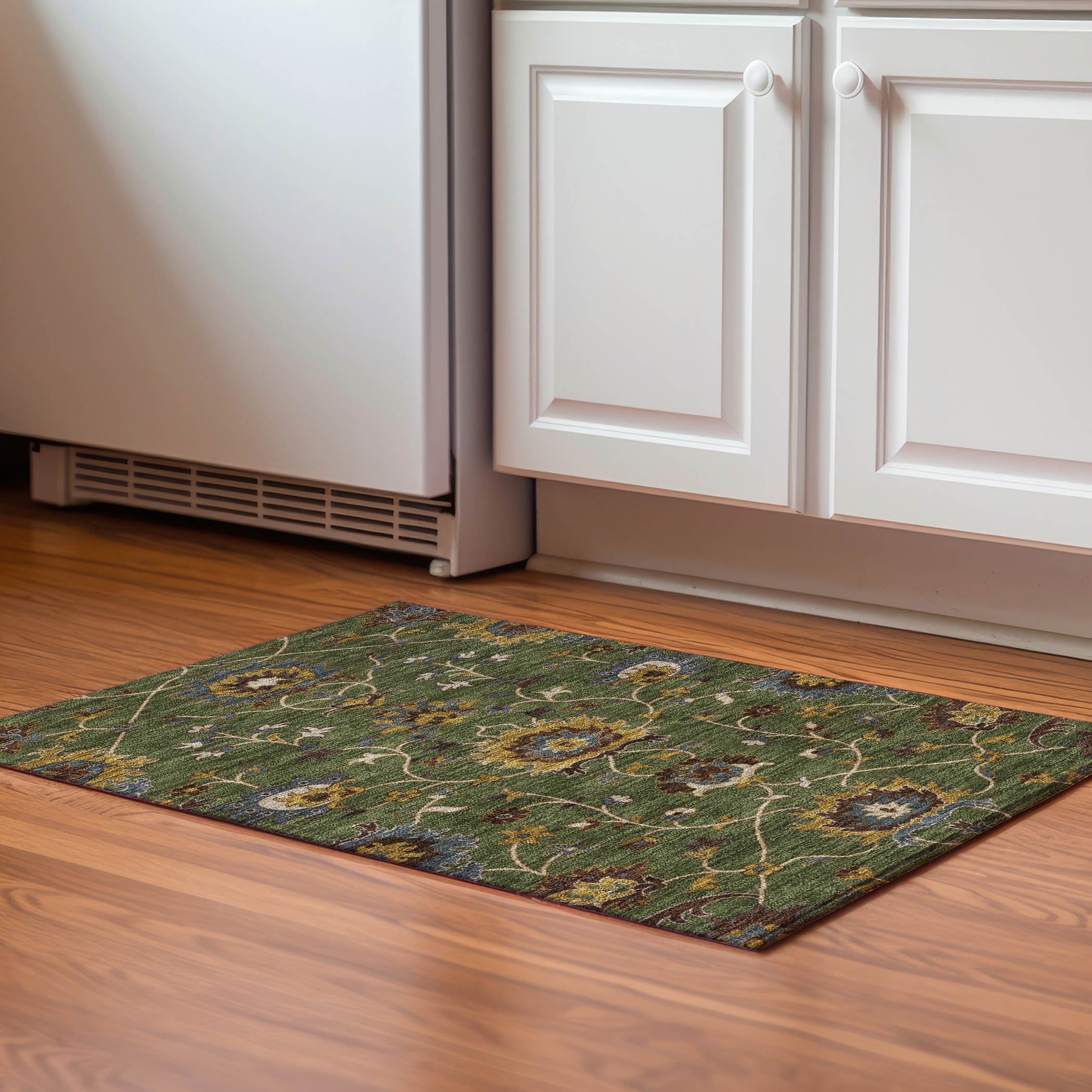 Bruges Machine Washable Traditional Aloe Green Rug 1'8" x 2'6" #shape_Rectangle