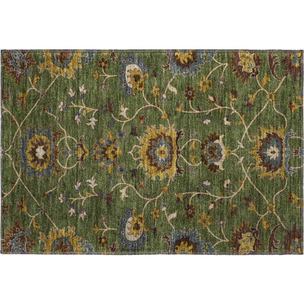 Bruges Machine Washable Traditional Aloe Green Rug 1'8" x 2'6"