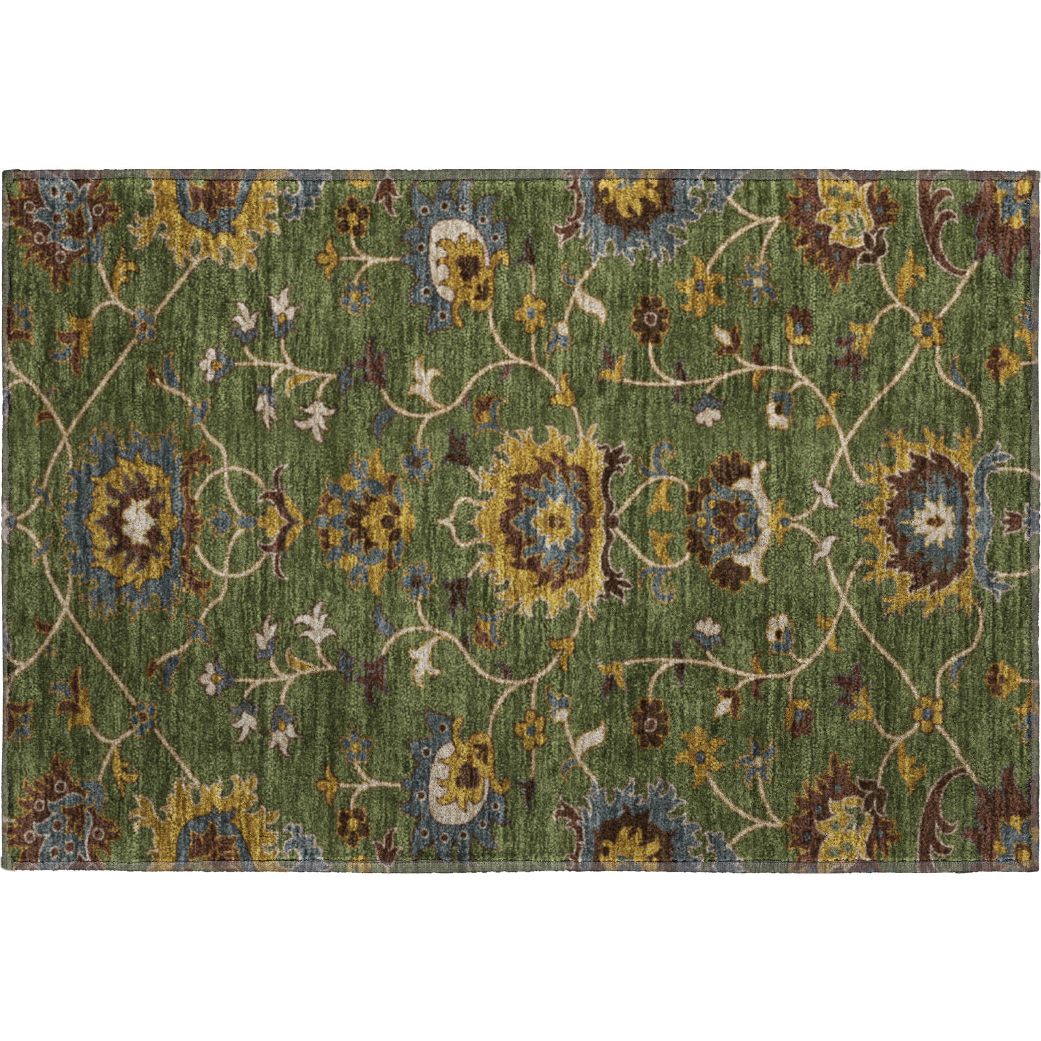 Bruges Machine Washable Traditional Aloe Green Rug 1'8" x 2'6" #shape_Rectangle