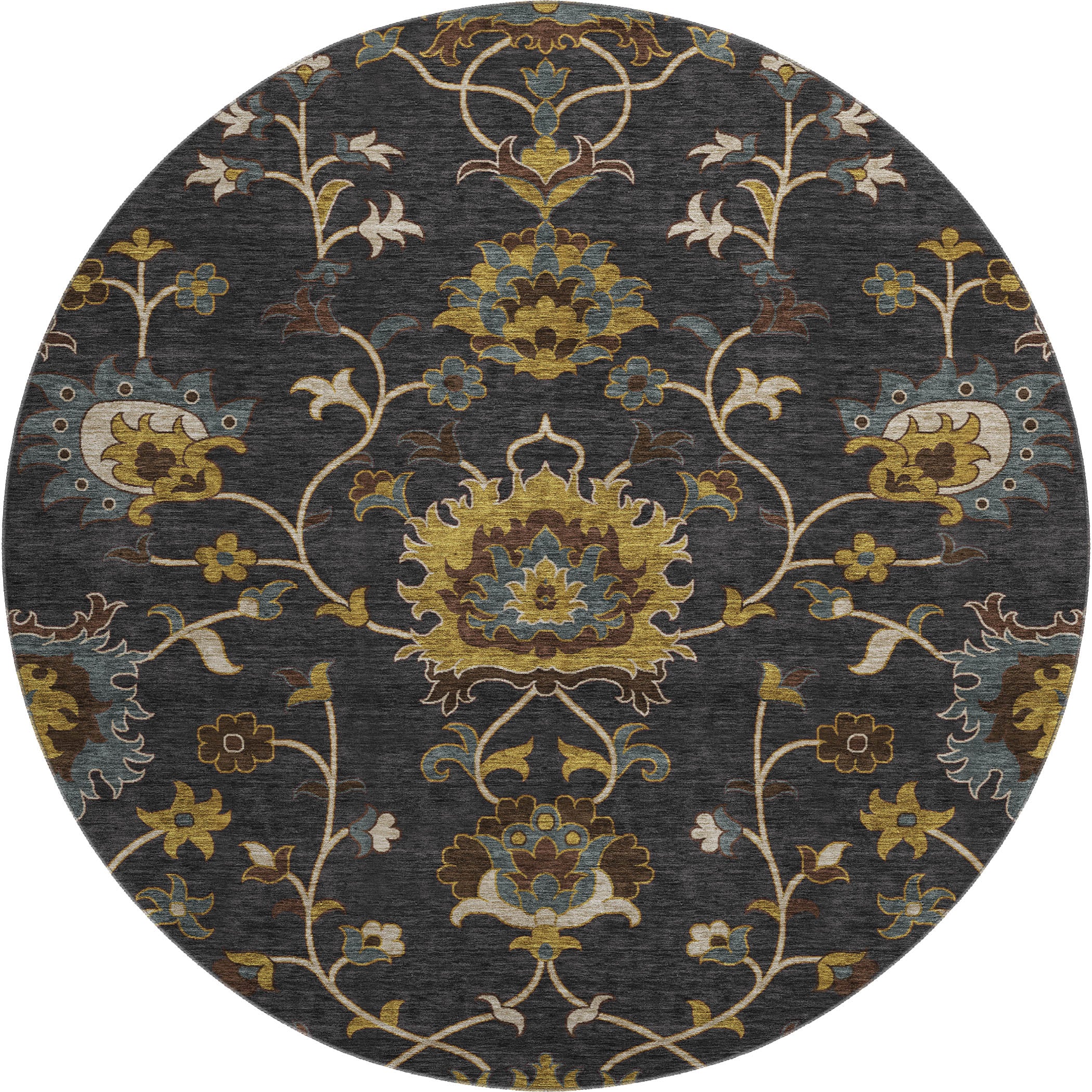Bruges Machine Washable Traditional Black Rug 8' x 8' #shape_Round