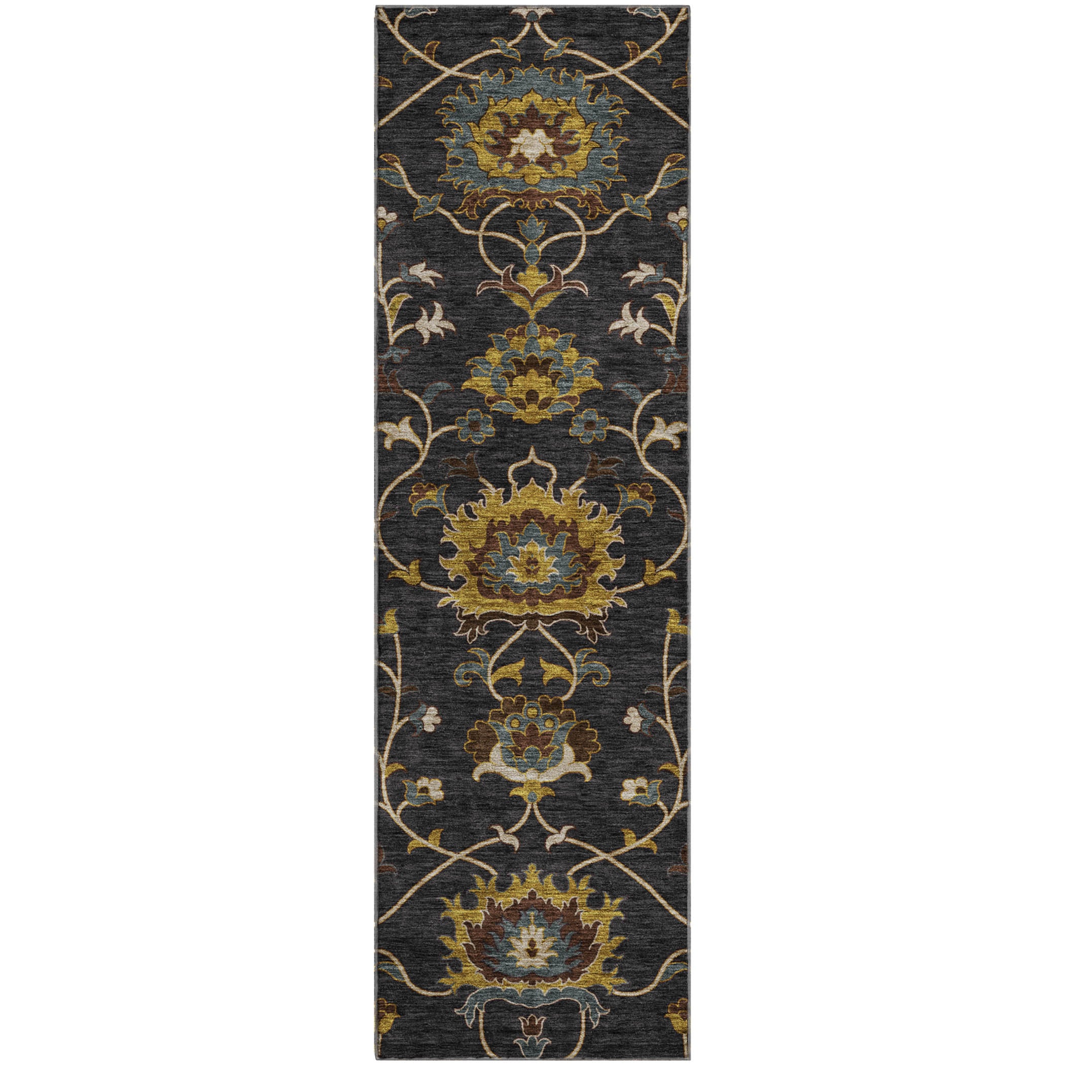 Bruges Machine Washable Traditional Black Rug 2'3" x 7'6" #shape_Runner