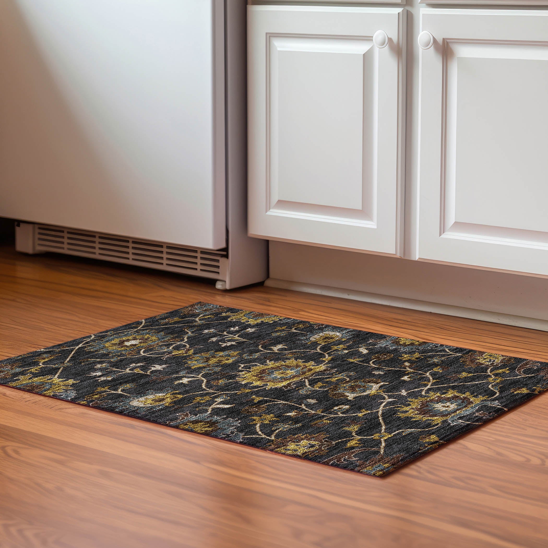 Bruges Machine Washable Traditional Black Rug 1'8" x 2'6" #shape_Rectangle