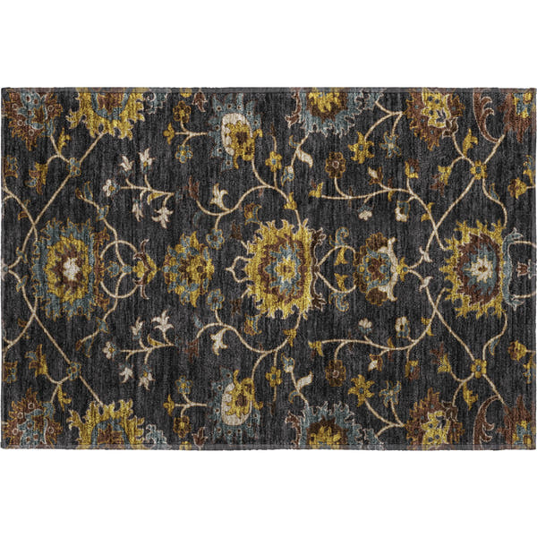 Bruges Machine Washable Traditional Black Rug 1'8" x 2'6"