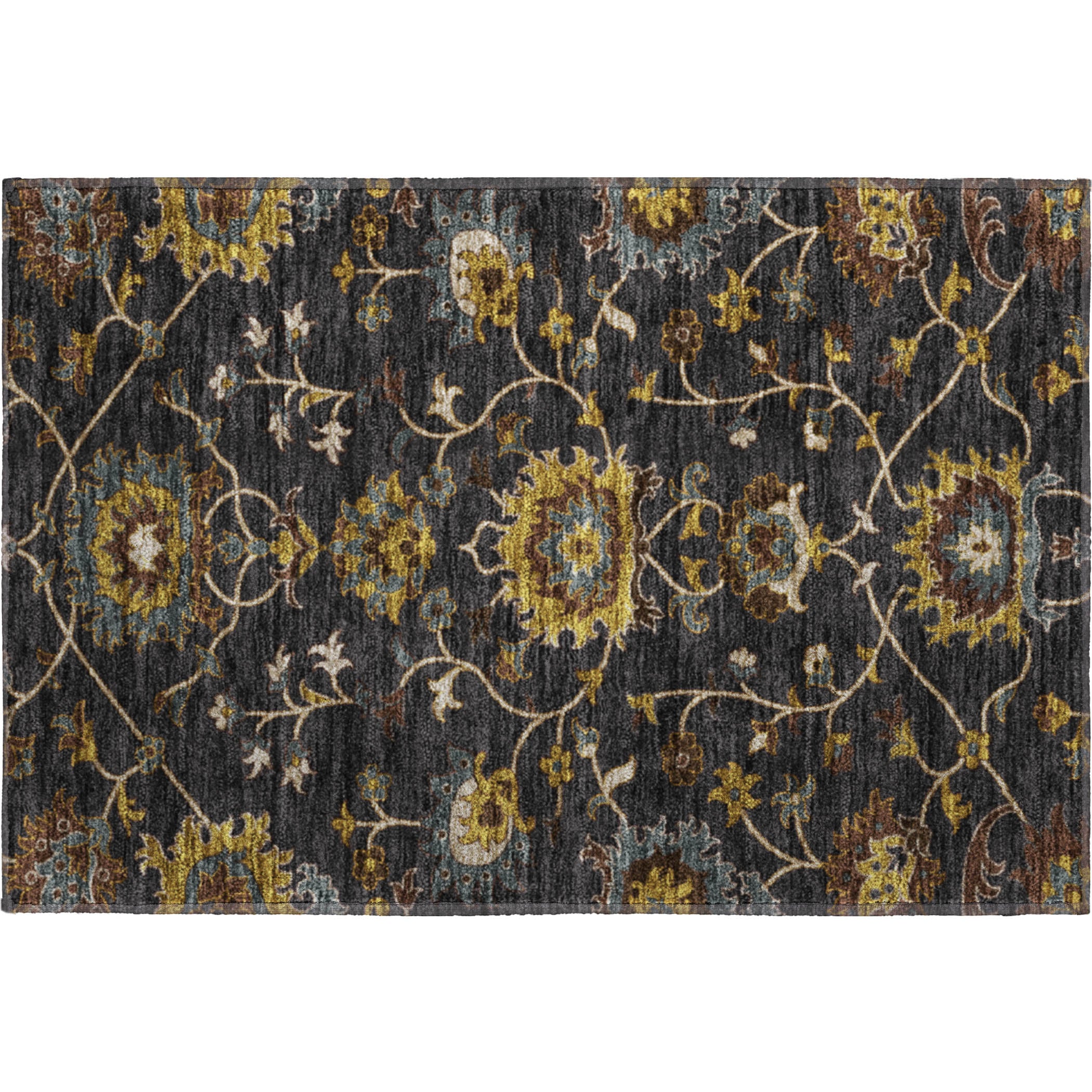 Bruges Machine Washable Traditional Black Rug 1'8" x 2'6" #shape_Rectangle