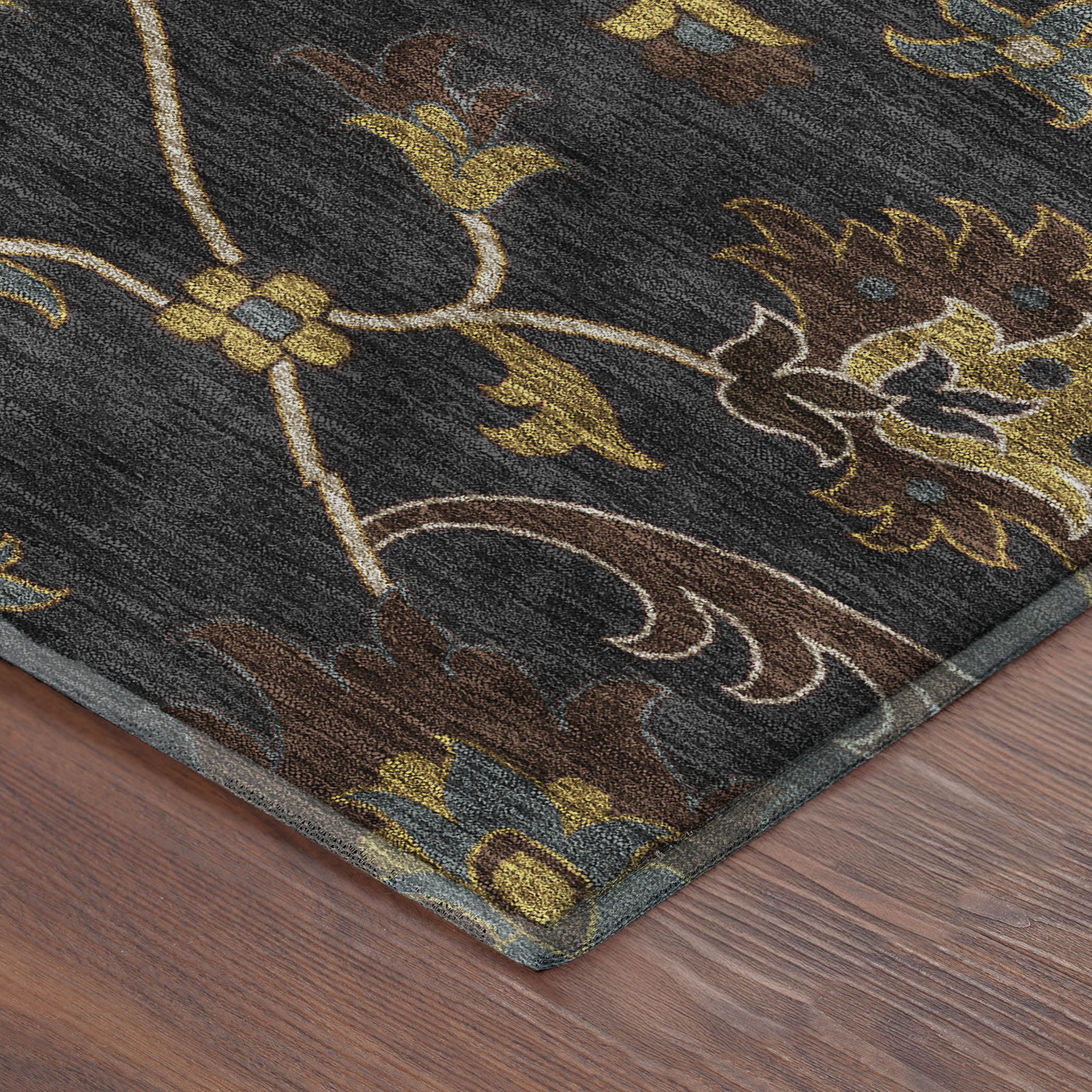 Bruges Machine Washable Traditional Black Rug 1'8" x 2'6" #shape_Rectangle