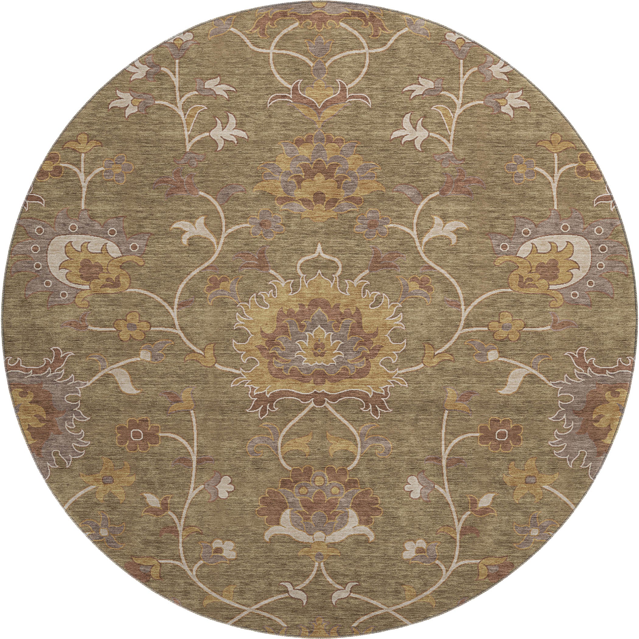 Bruges Machine Washable Traditional Brown Rug 8' x 8' #shape_Round