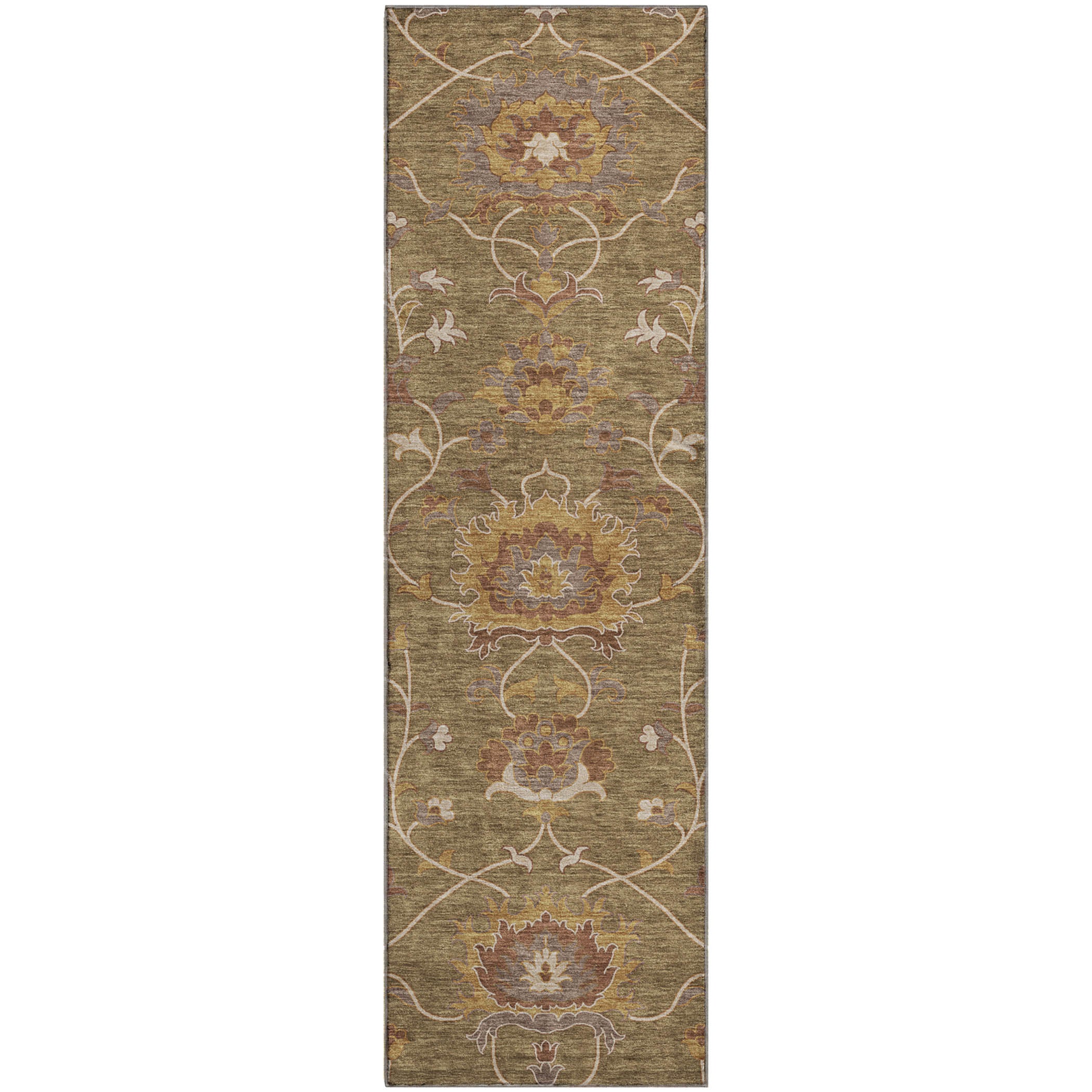 Bruges Machine Washable Traditional Brown Rug 2'3" x 7'6" #shape_Runner