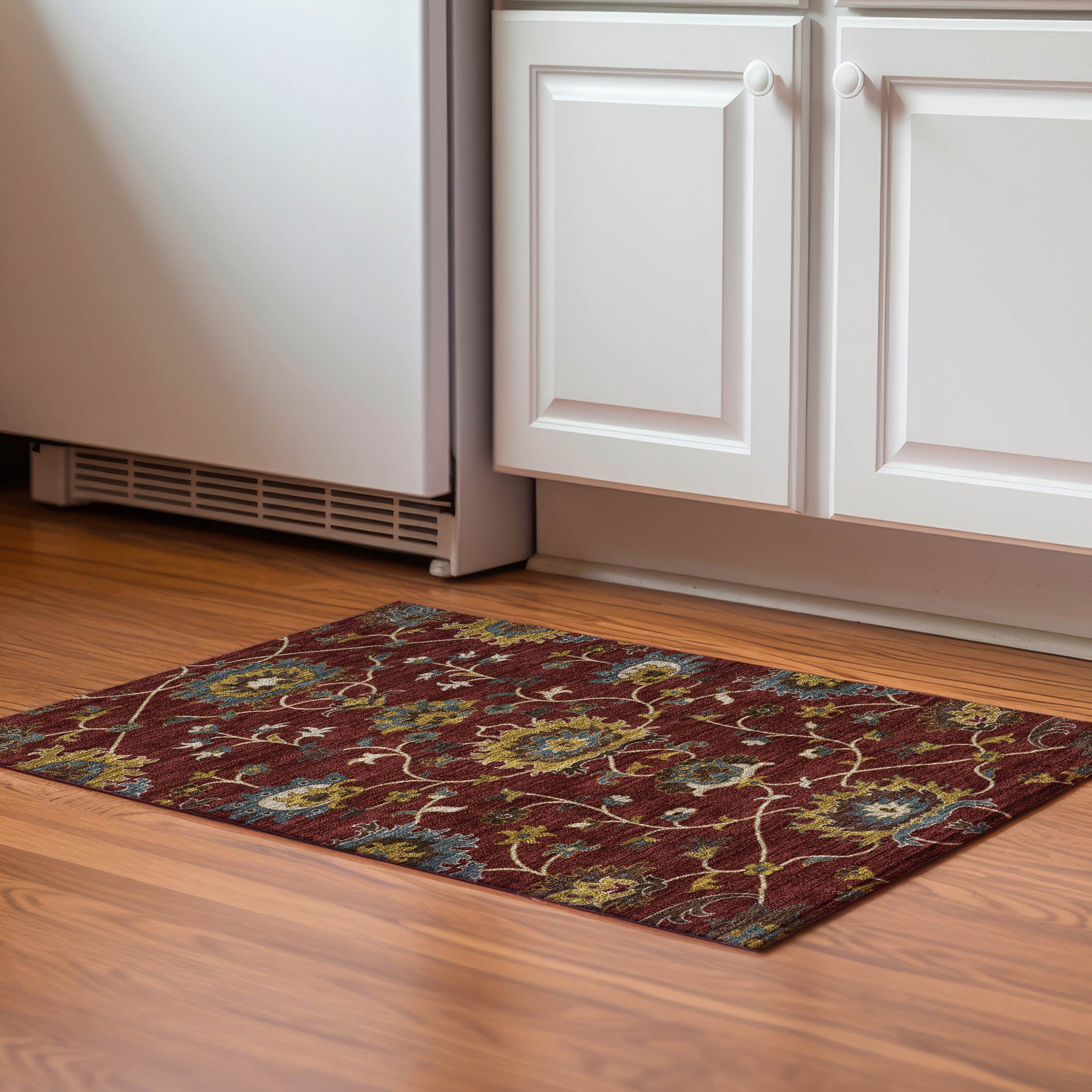 Bruges Machine Washable Traditional Burgundy Red Rug 1'8" x 2'6" #shape_Rectangle