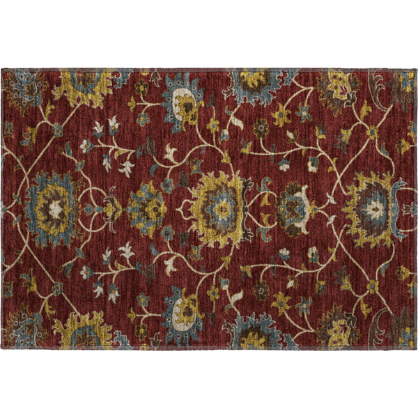 Bruges Machine Washable Traditional Burgundy Red Rug 1'8" x 2'6"