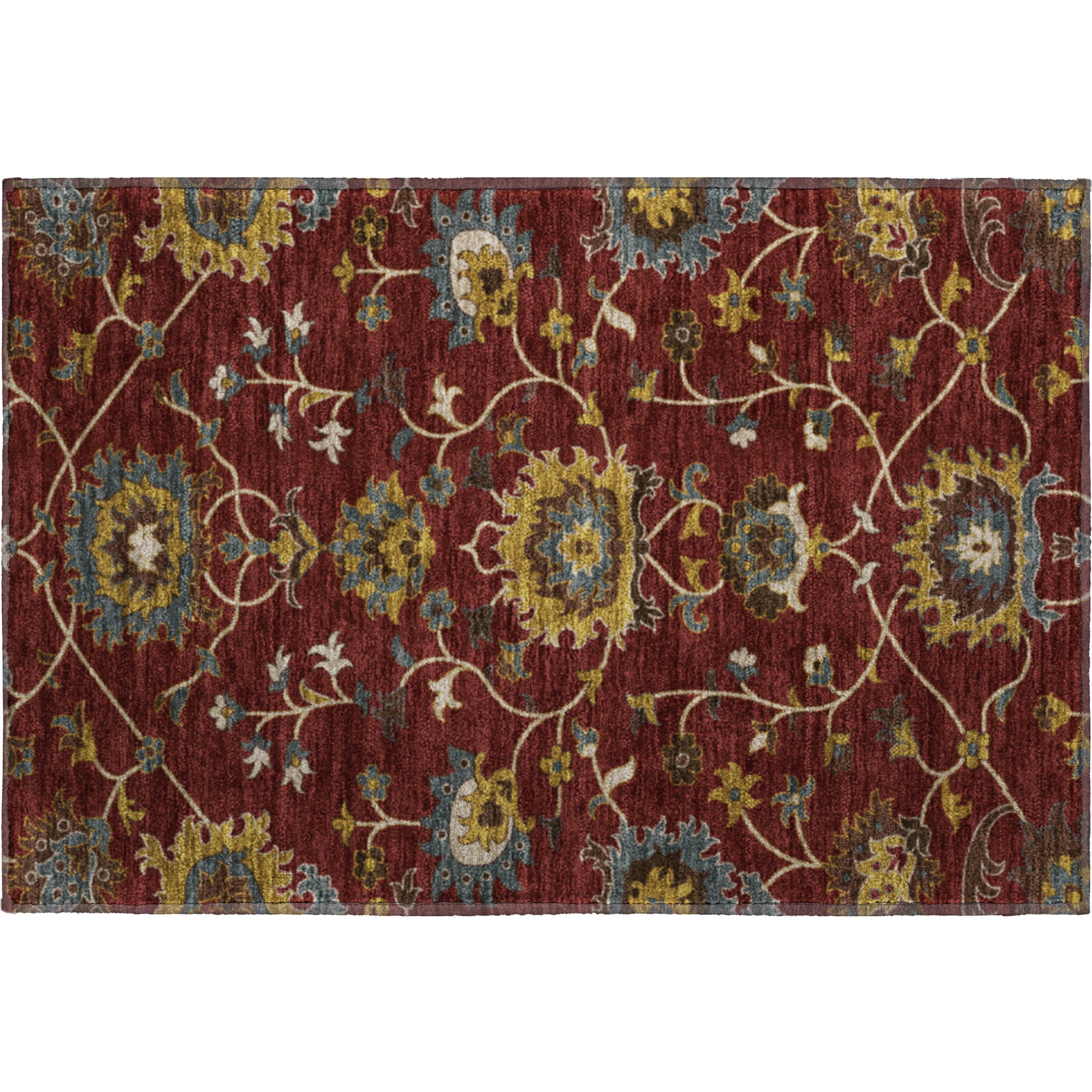 Bruges Machine Washable Traditional Burgundy Red Rug 1'8" x 2'6" #shape_Rectangle