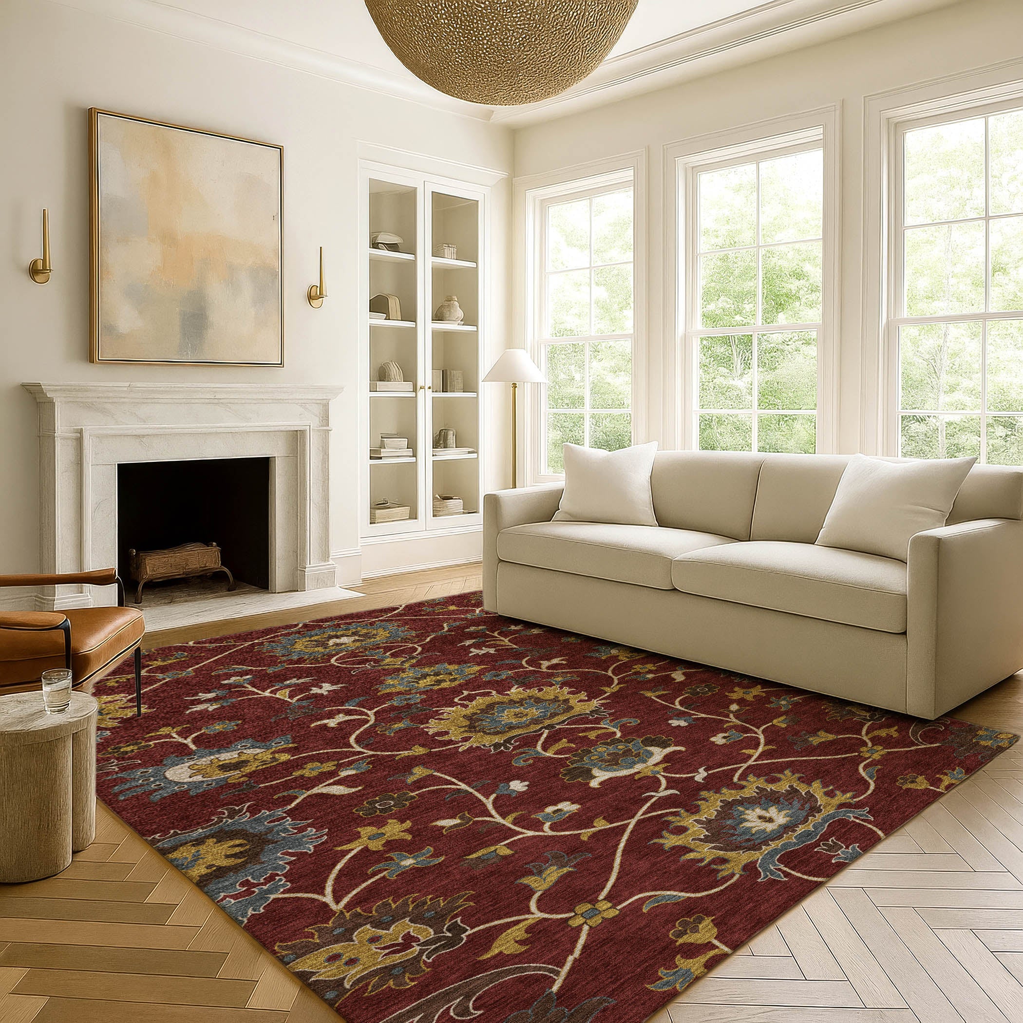 Bruges Machine Washable Traditional Burgundy Red Rug 3' x 5' #shape_Rectangle