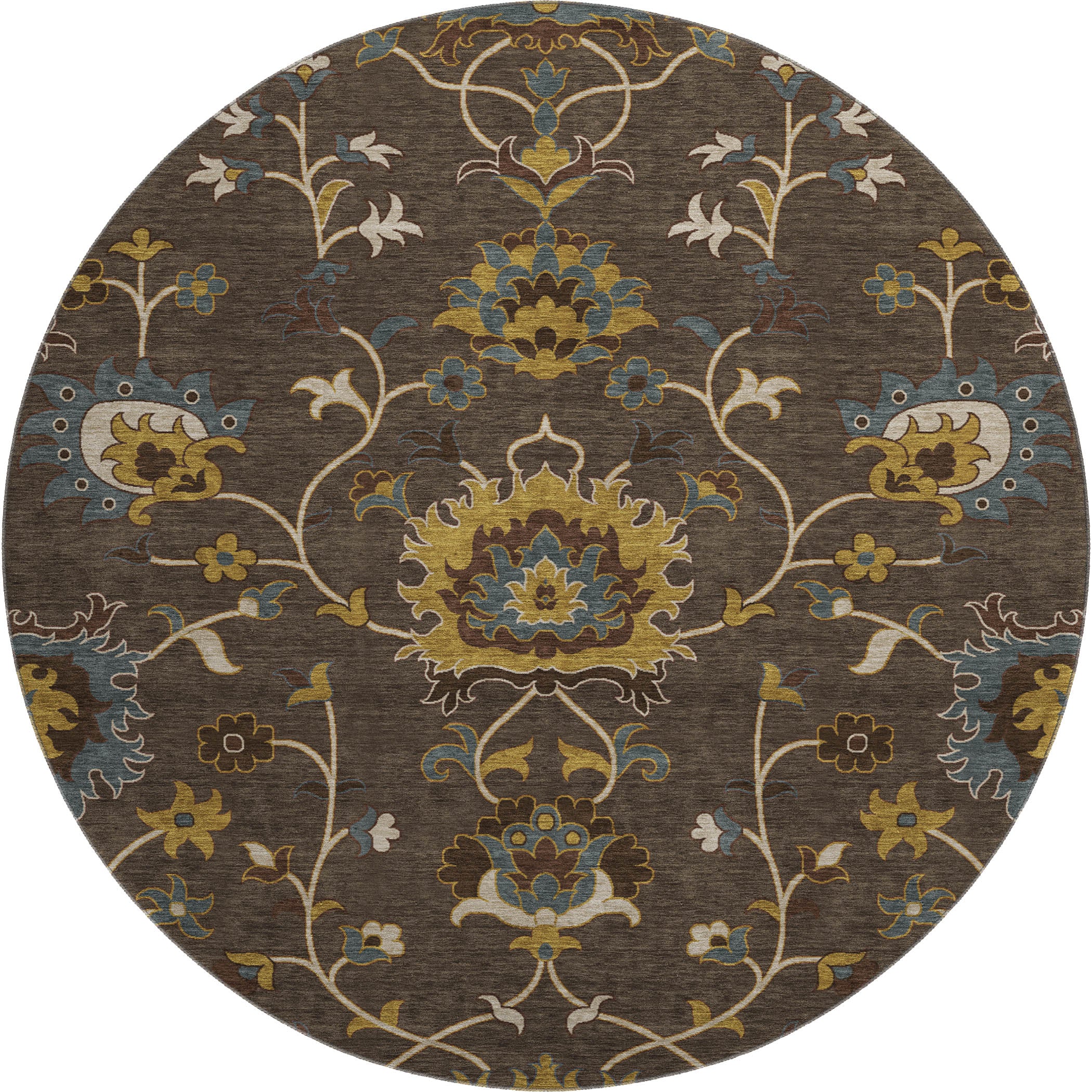 Bruges Machine Washable Traditional Chocolate Brown Rug 8' x 8' #shape_Round