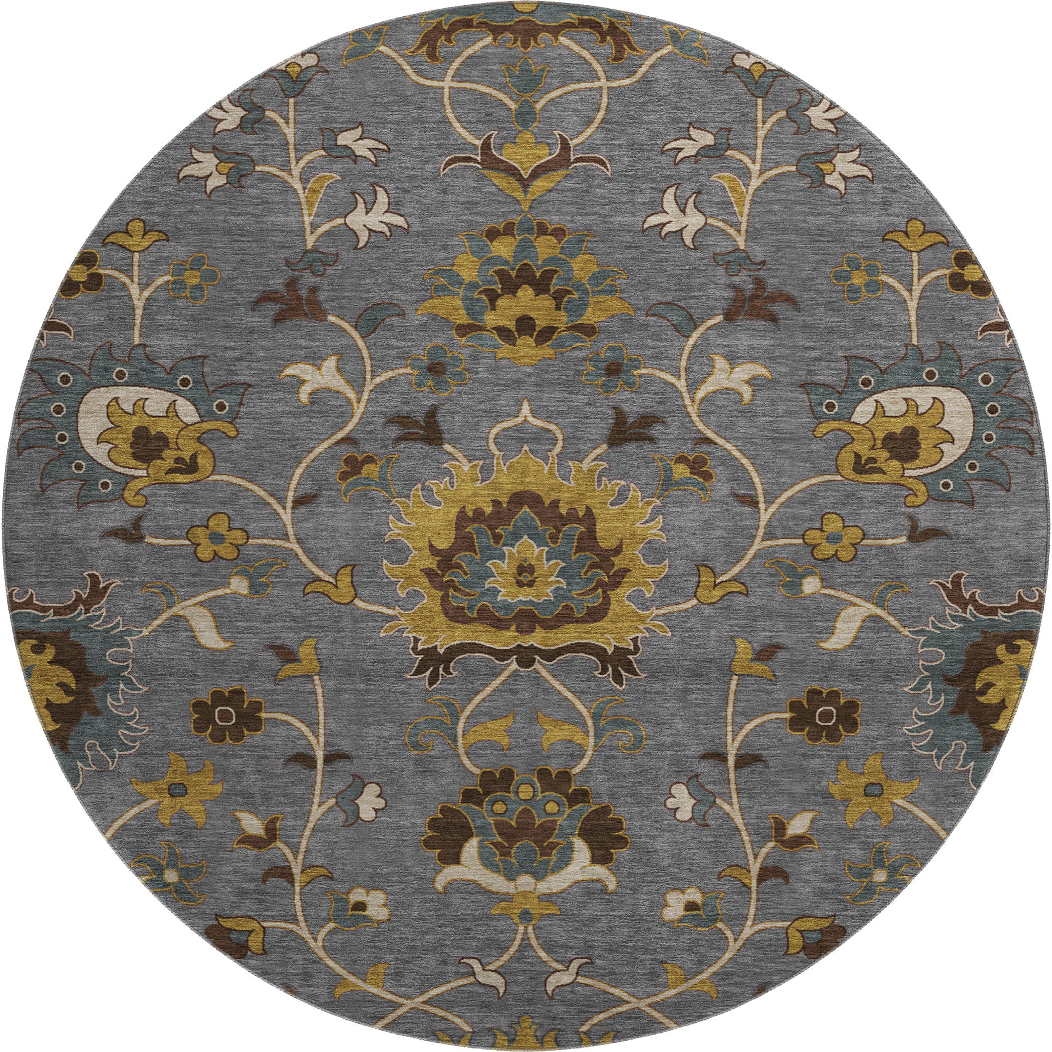 Bruges Machine Washable Traditional Gray Rug 8' x 8' #shape_Round