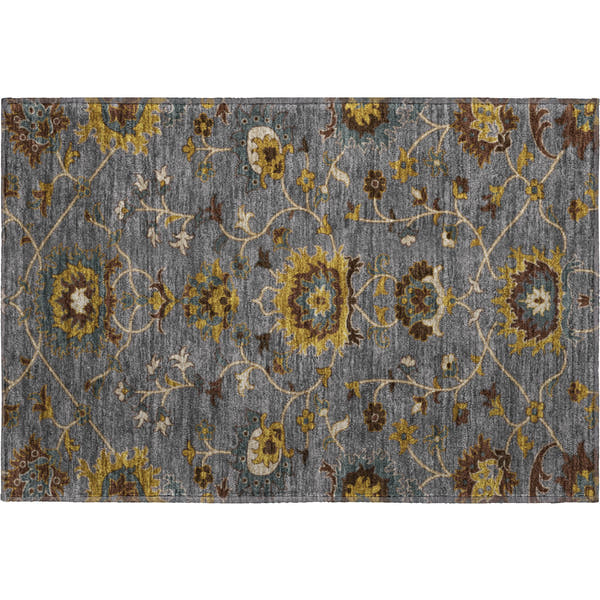 Bruges Machine Washable Traditional Gray Rug 1'8" x 2'6"