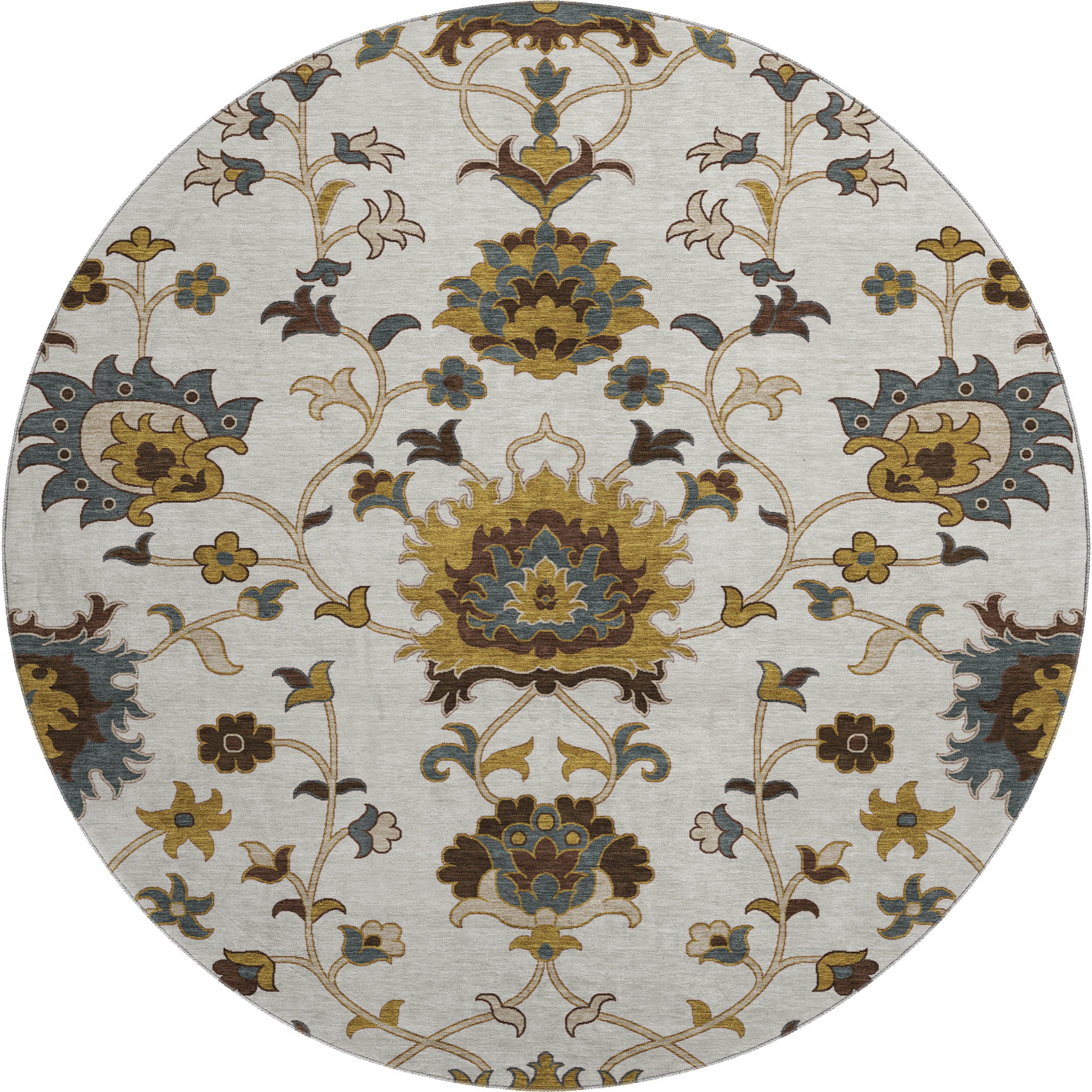 Bruges Machine Washable Traditional Ivory Rug 8' x 8' #shape_Round