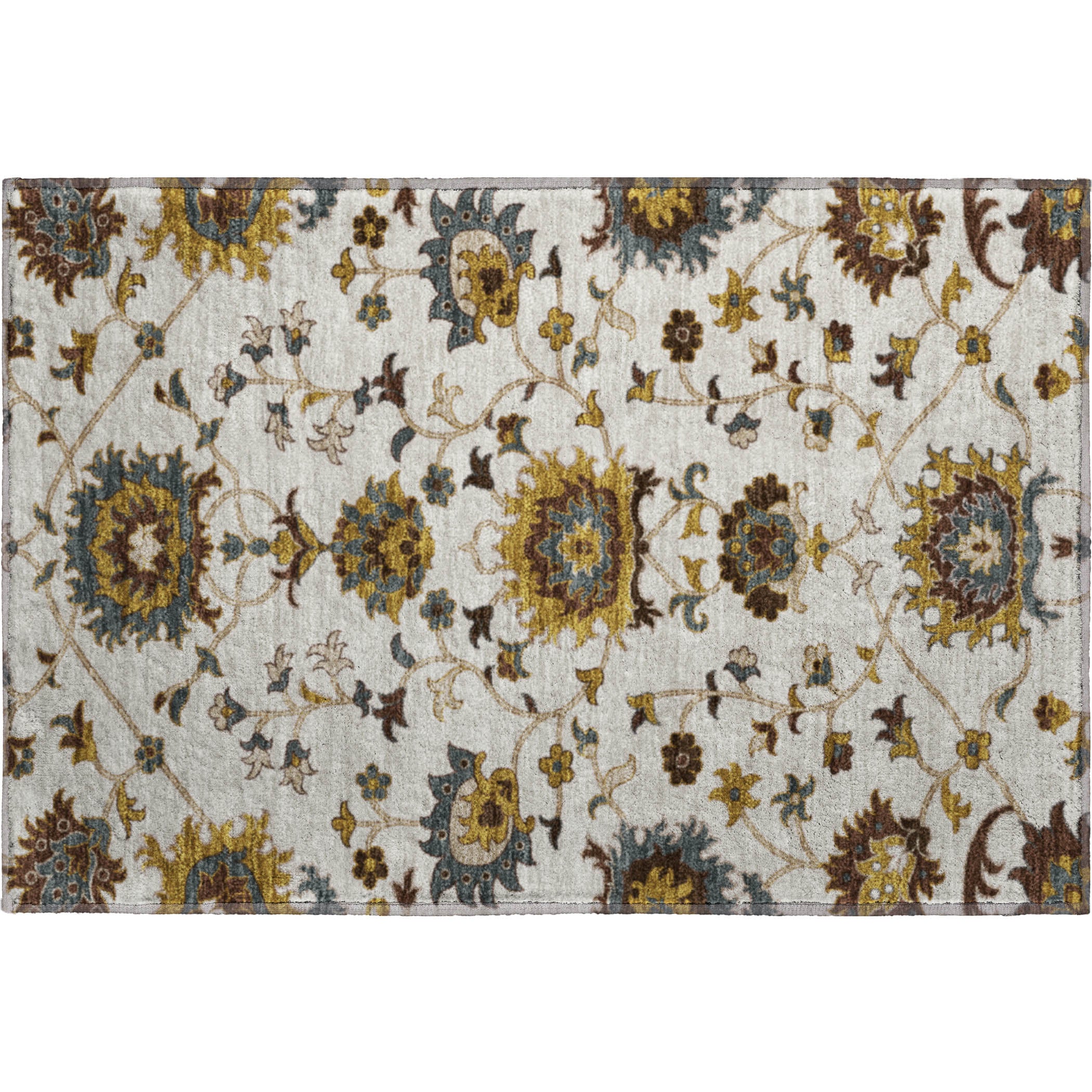 Bruges Machine Washable Traditional Ivory Rug 1'8" x 2'6" #shape_Rectangle
