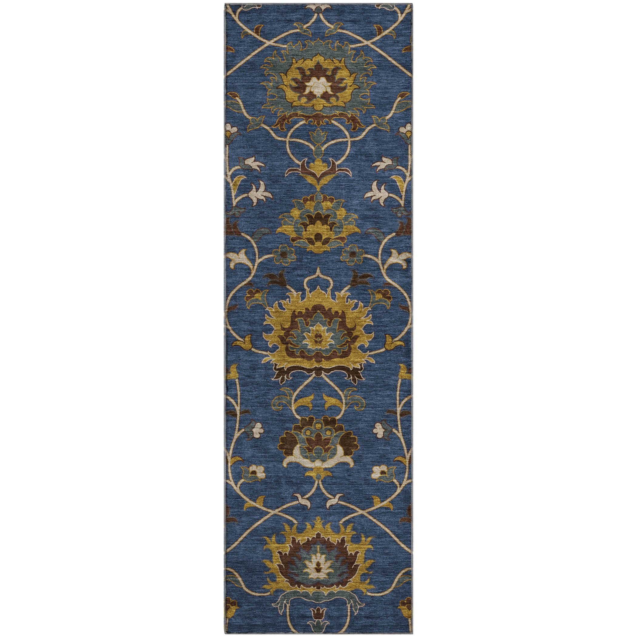 Bruges Machine Washable Traditional Navy Blue Rug 2'3" x 7'6" #shape_Runner