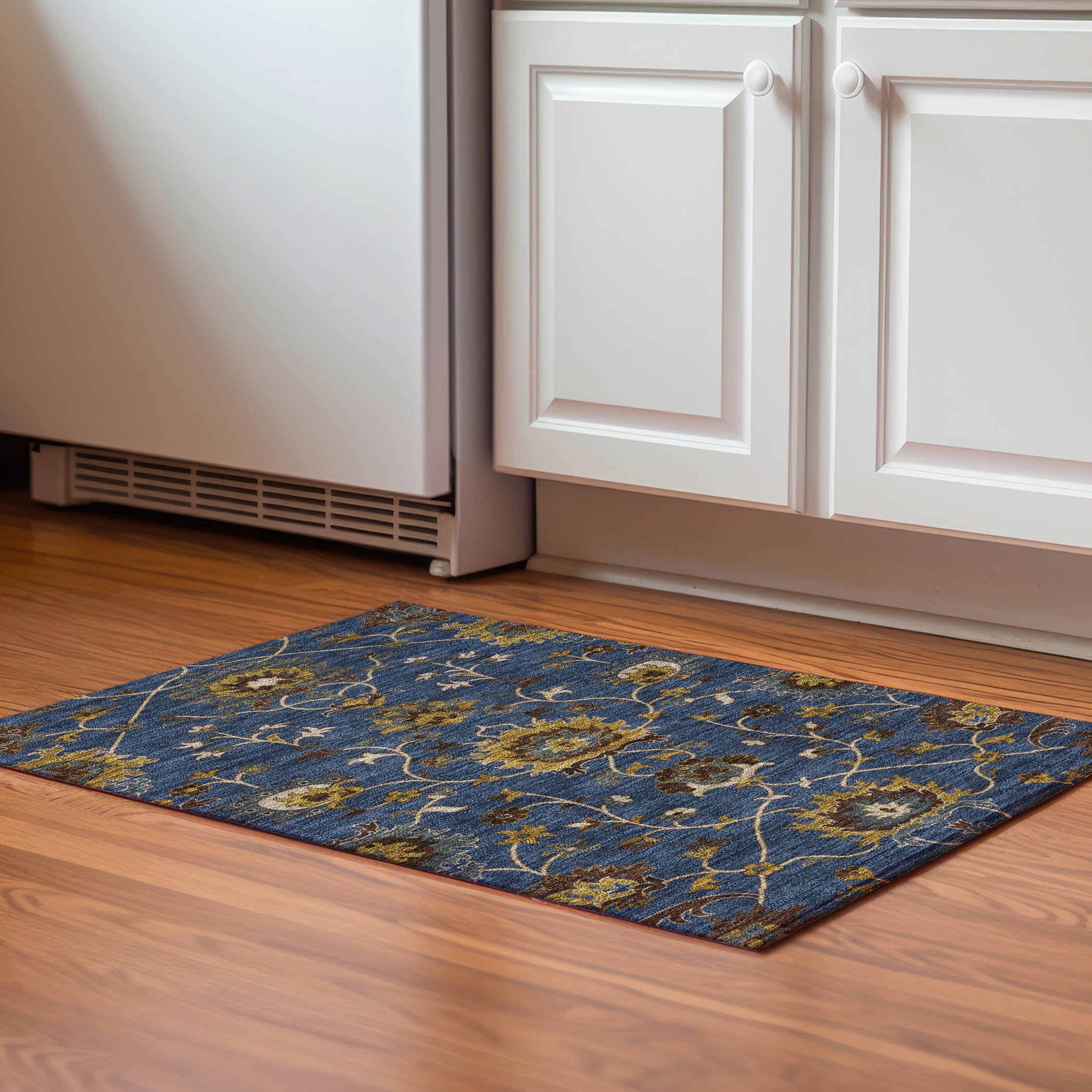 Bruges Machine Washable Traditional Navy Blue Rug 1'8" x 2'6" #shape_Rectangle