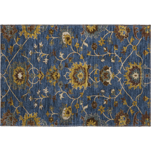 Bruges Machine Washable Traditional Navy Blue Rug 1'8" x 2'6"
