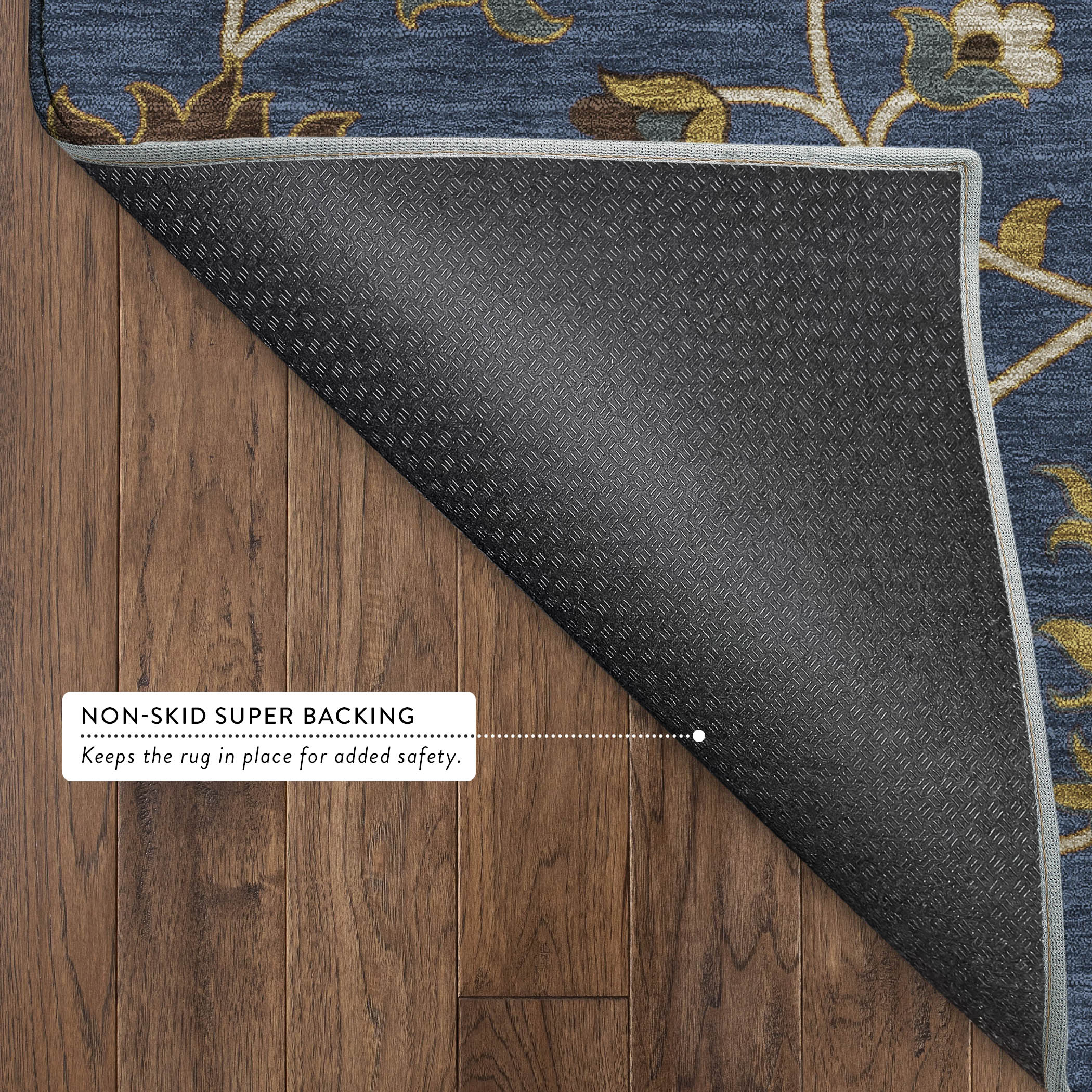 Bruges Machine Washable Traditional Navy Blue Rug 1'8" x 2'6" #shape_Rectangle