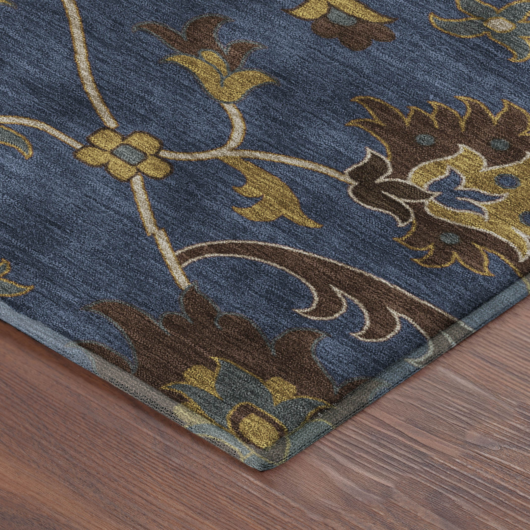 Bruges Machine Washable Traditional Navy Blue Rug 1'8" x 2'6" #shape_Rectangle