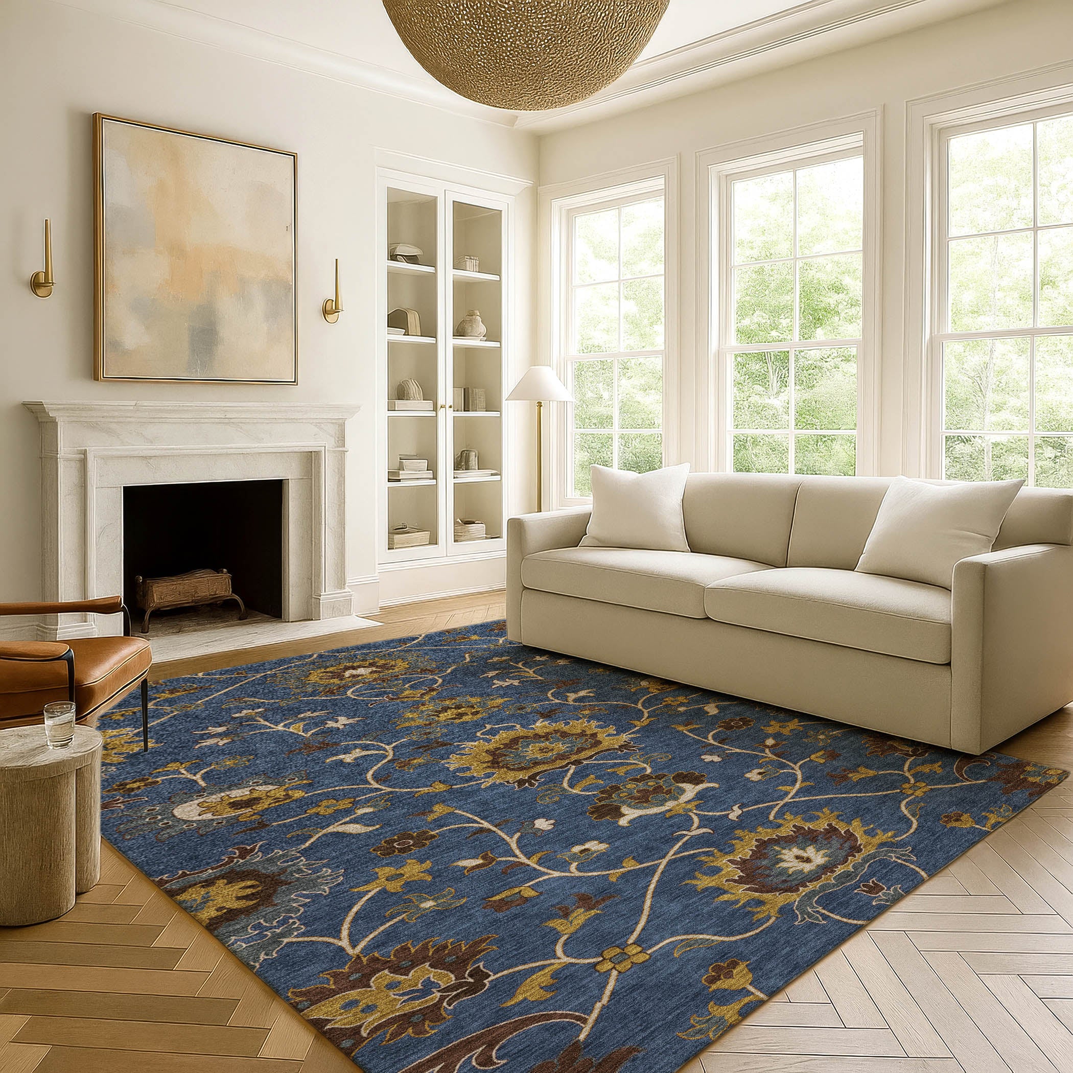 Bruges Machine Washable Traditional Navy Blue Rug 3' x 5' #shape_Rectangle