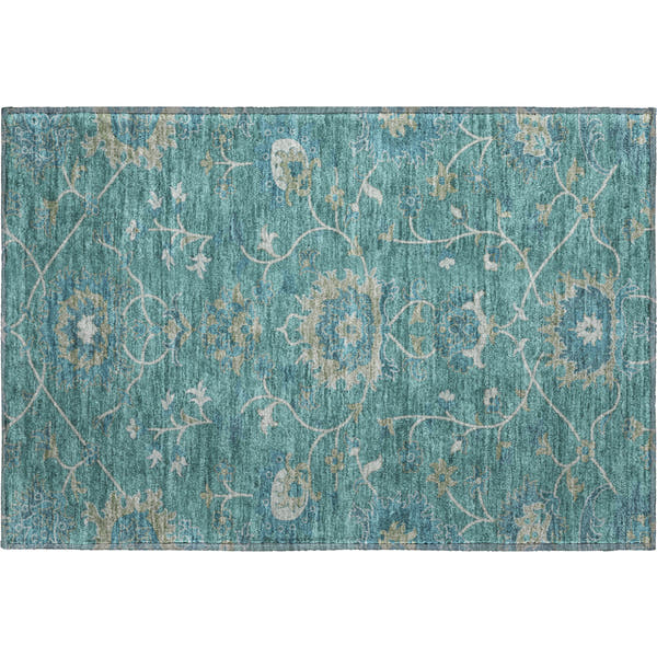 Bruges Machine Washable Traditional Teal Rug 1'8" x 2'6"