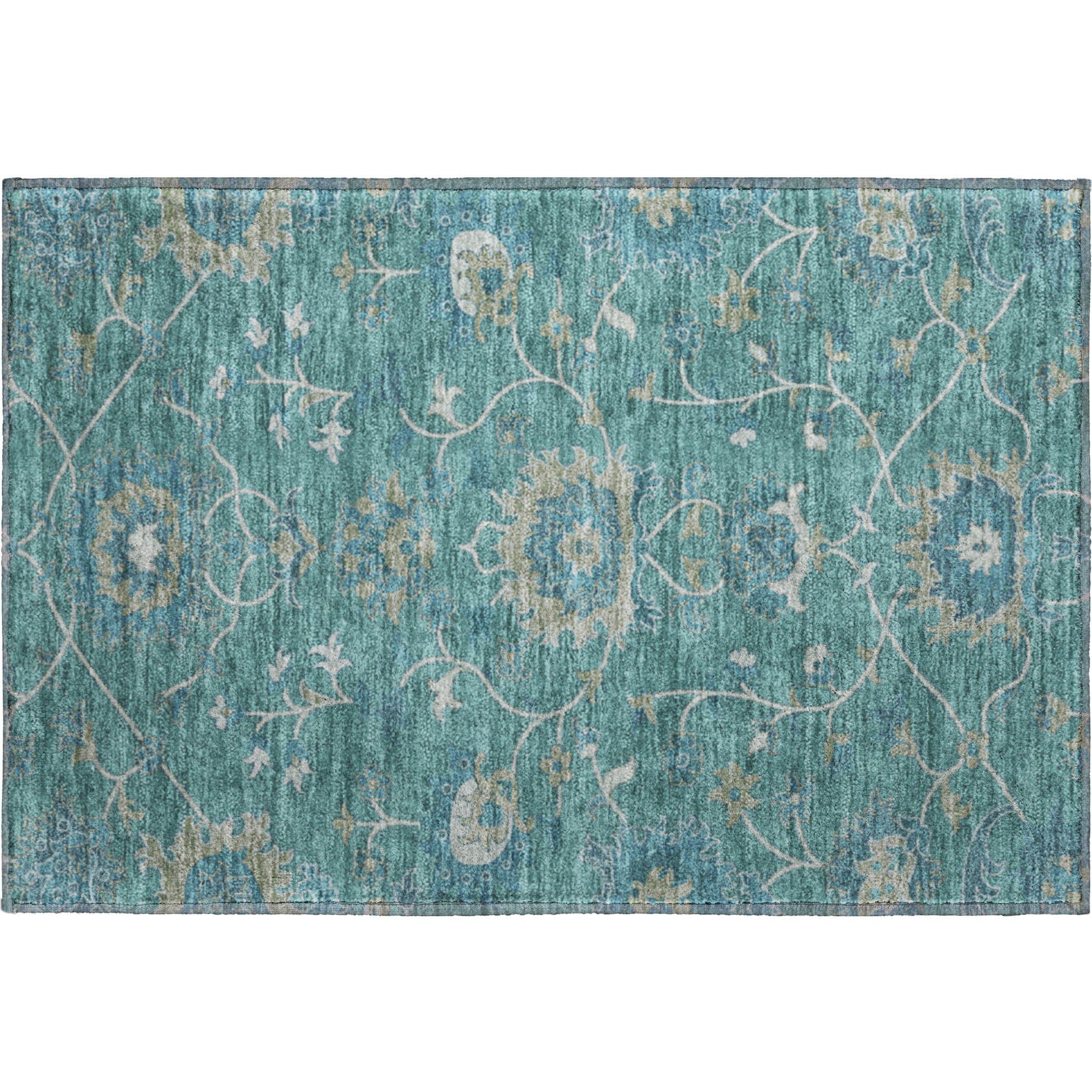 Bruges Machine Washable Traditional Teal Rug 1'8" x 2'6" #shape_Rectangle