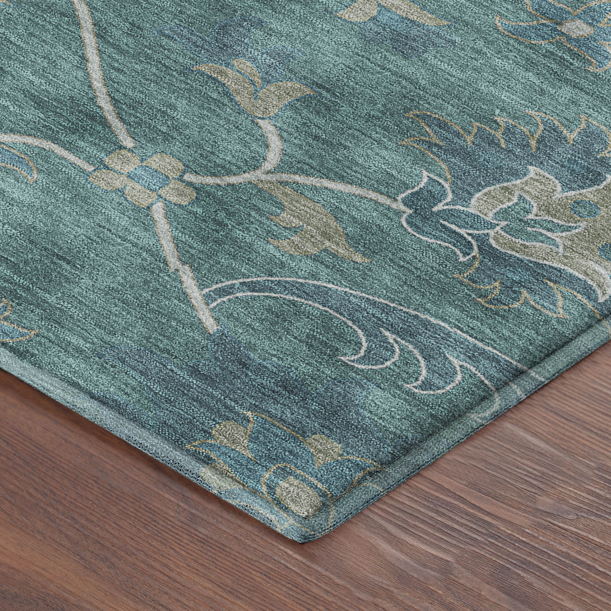 Bruges Machine Washable Traditional Teal Rug 1'8" x 2'6" #shape_Rectangle