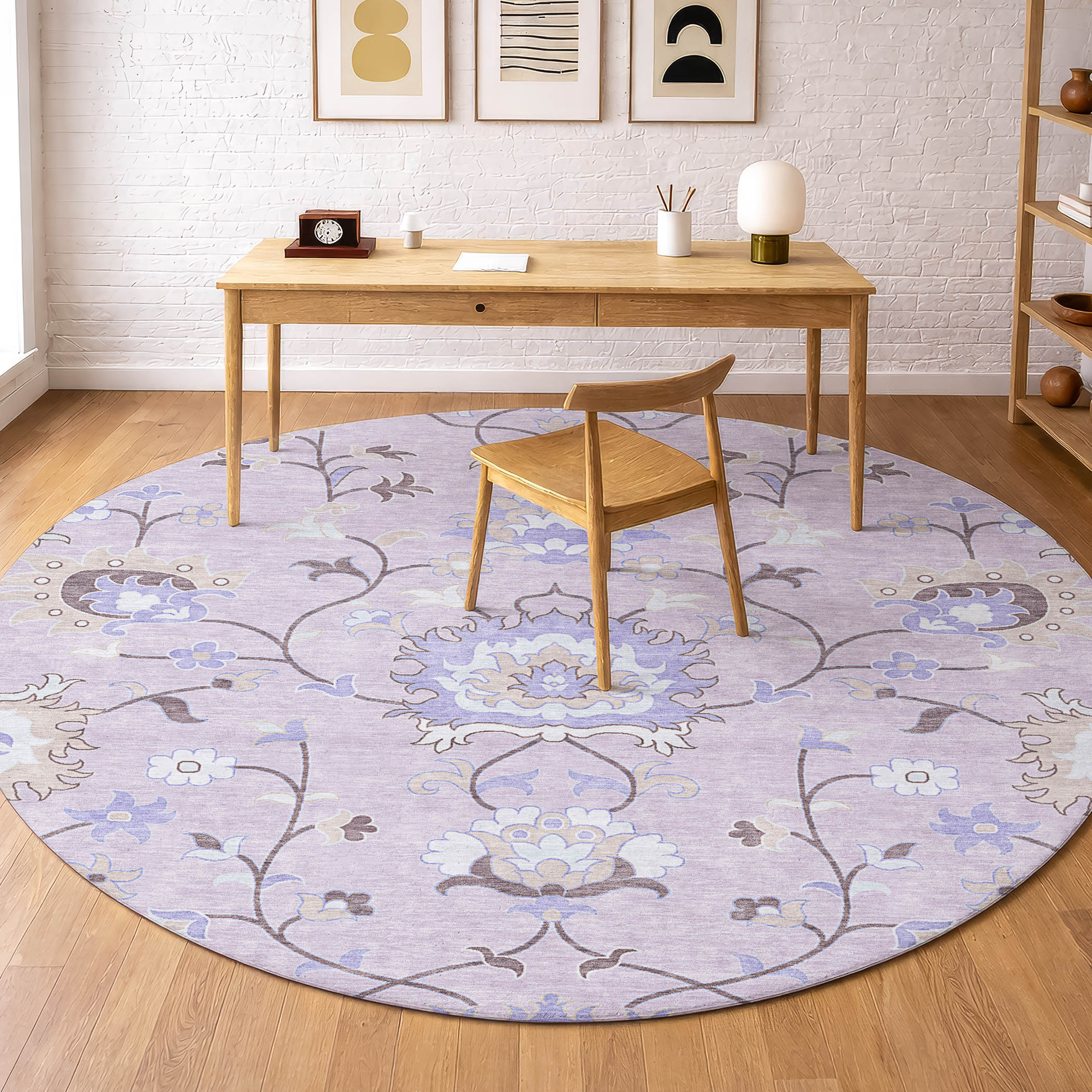 Cusco Machine Washable Traditional Blush Pink Rug 8' x 8' #shape_Round